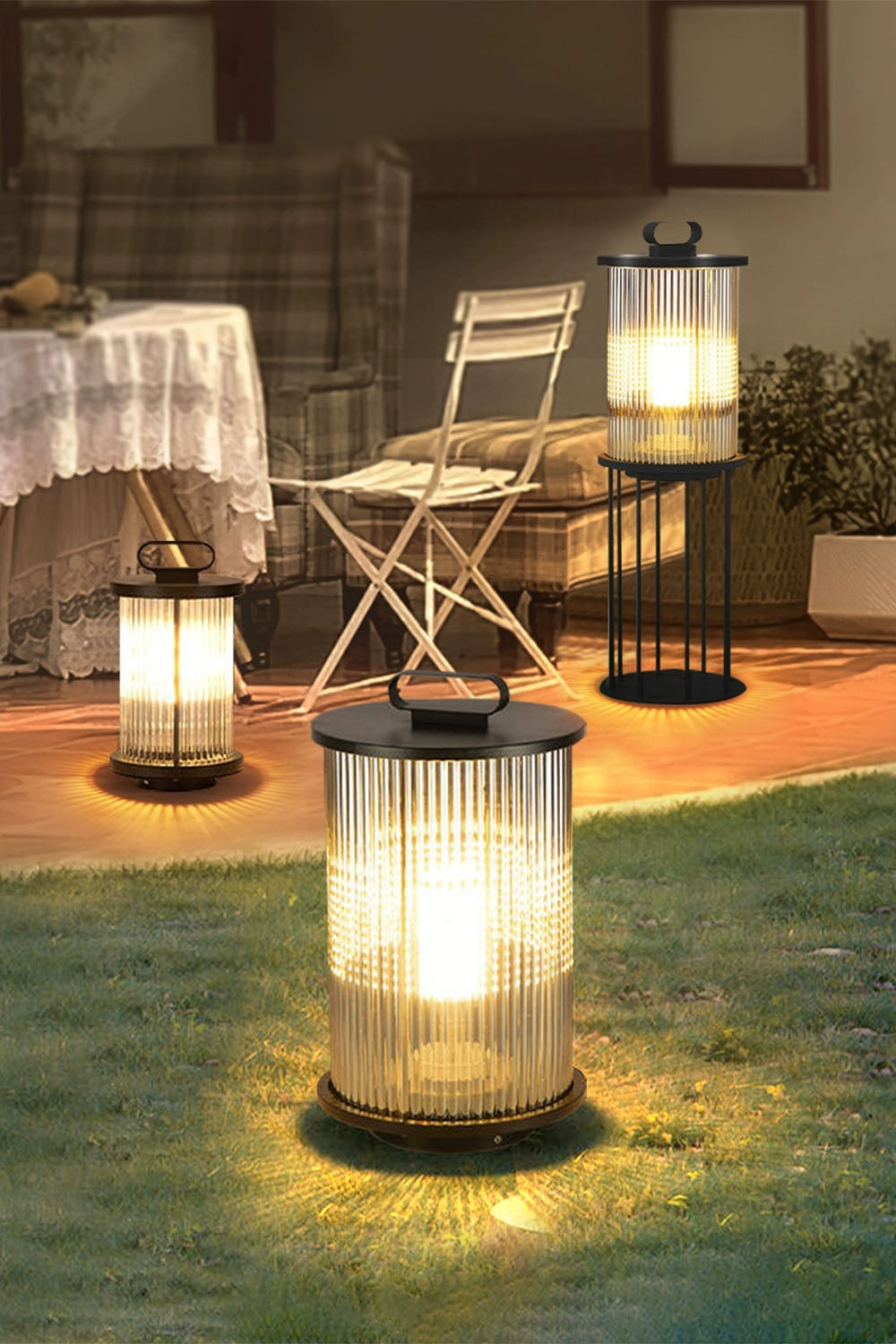 Glass Lantern Outdoor Table Lamp