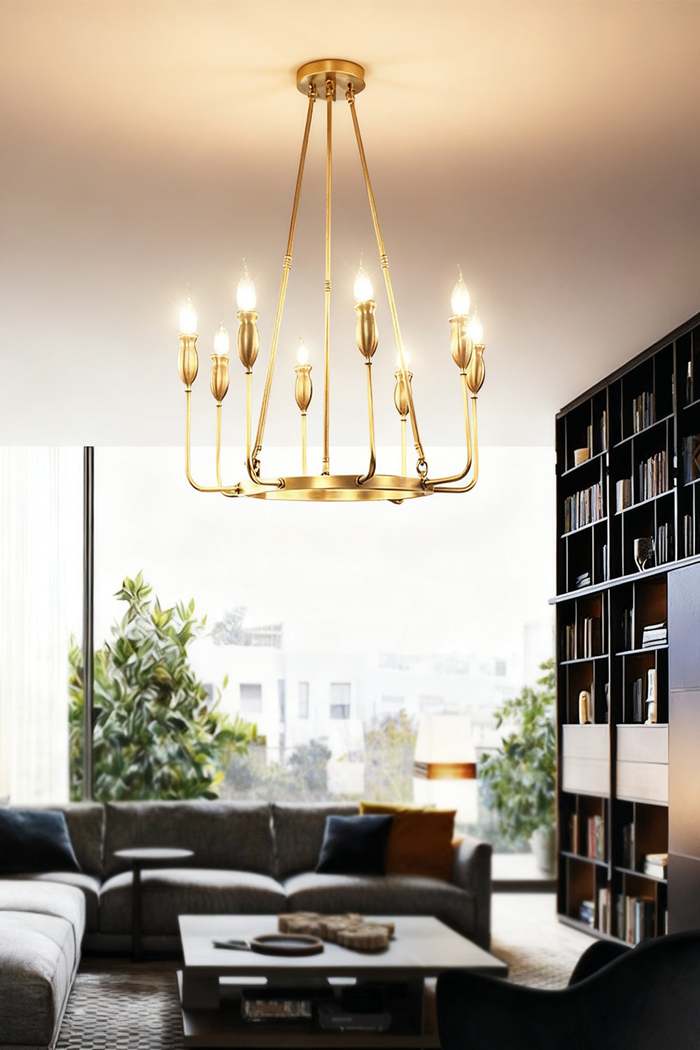 Golden Ring Candle-Arm Chandelier