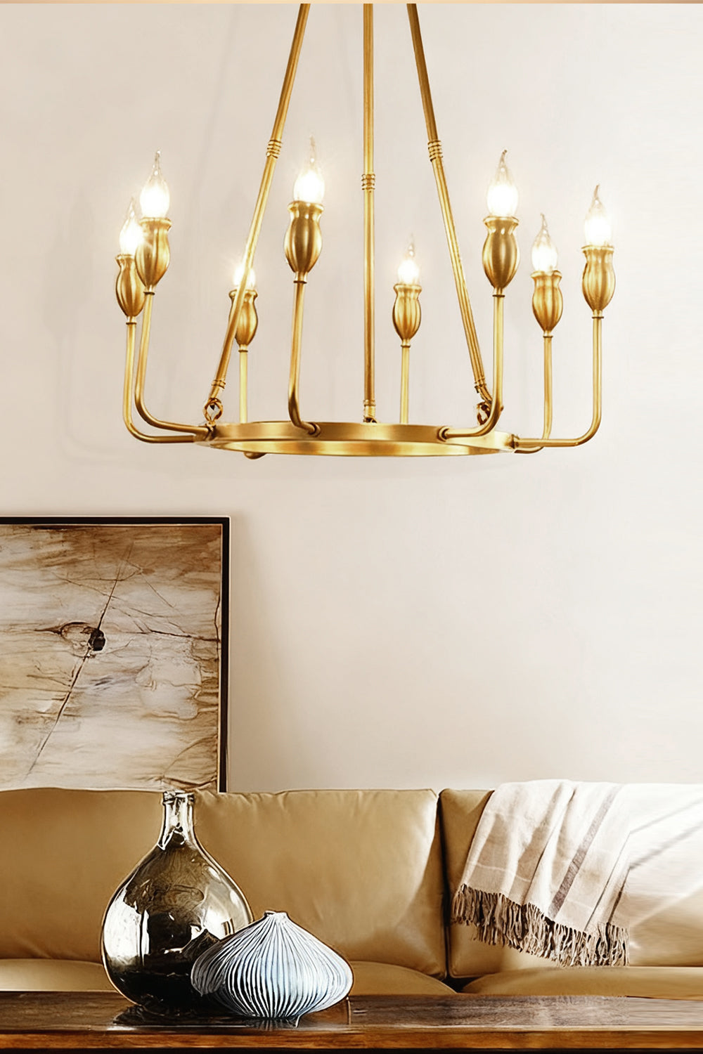 Golden Ring Candle-Arm Chandelier