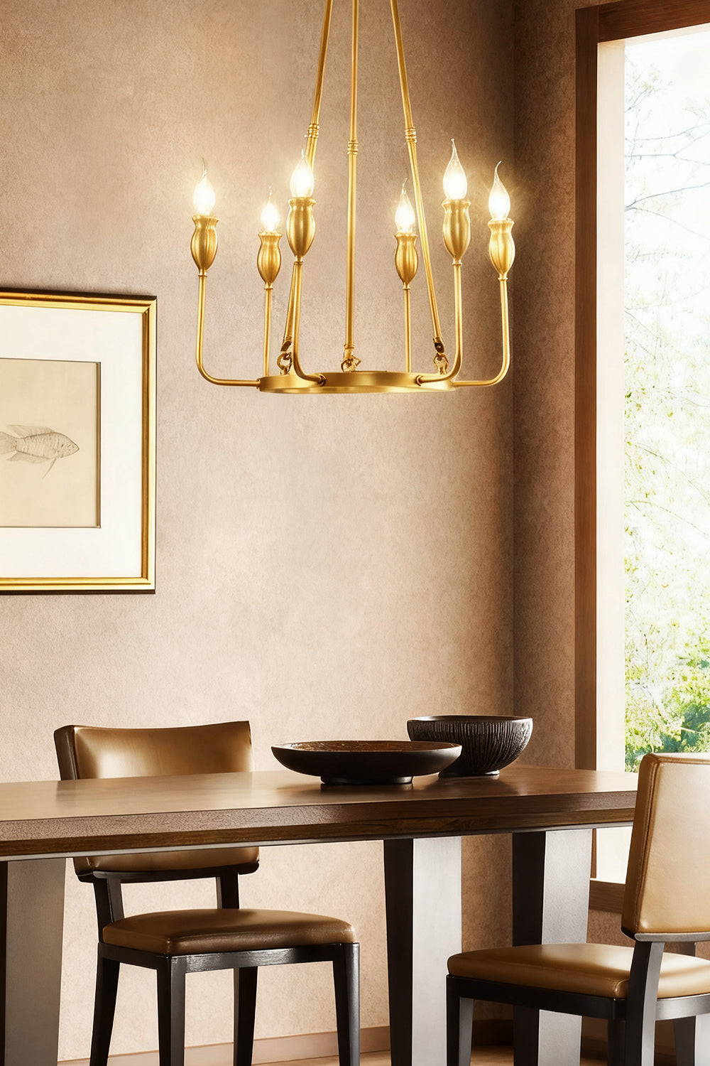 Golden Ring Candle-Arm Chandelier