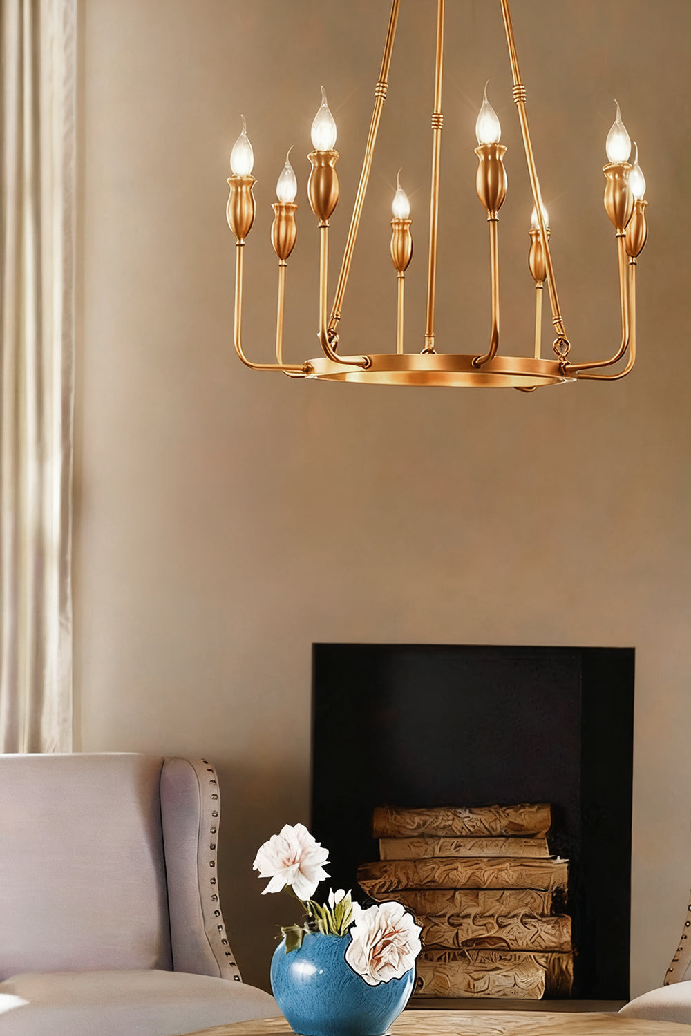 Golden Ring Candle-Arm Chandelier