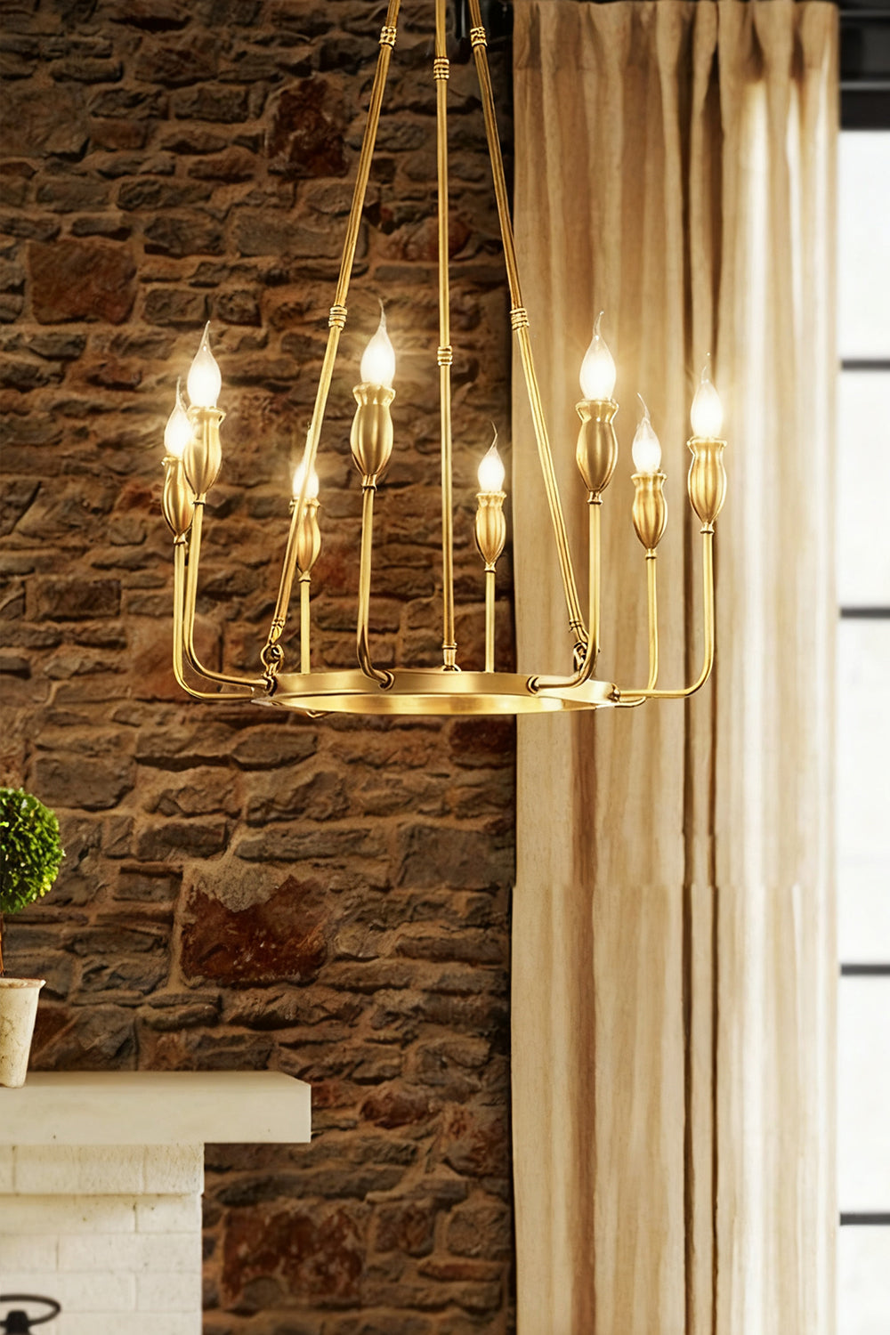 Golden Ring Candle-Arm Chandelier