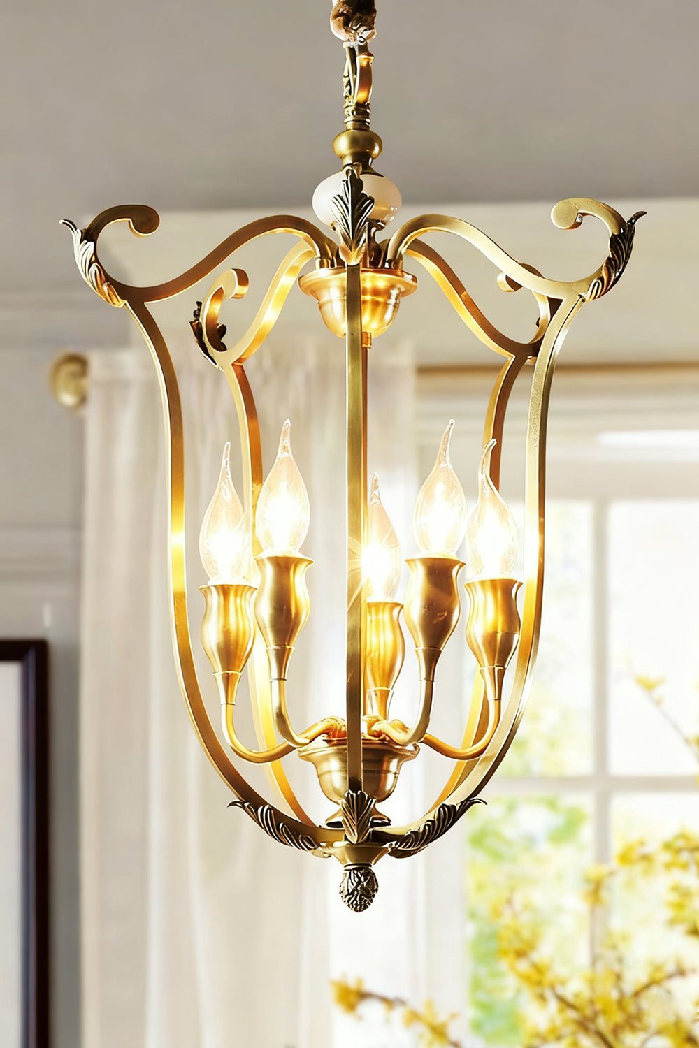 Golden Scroll-Lantern Chandelier