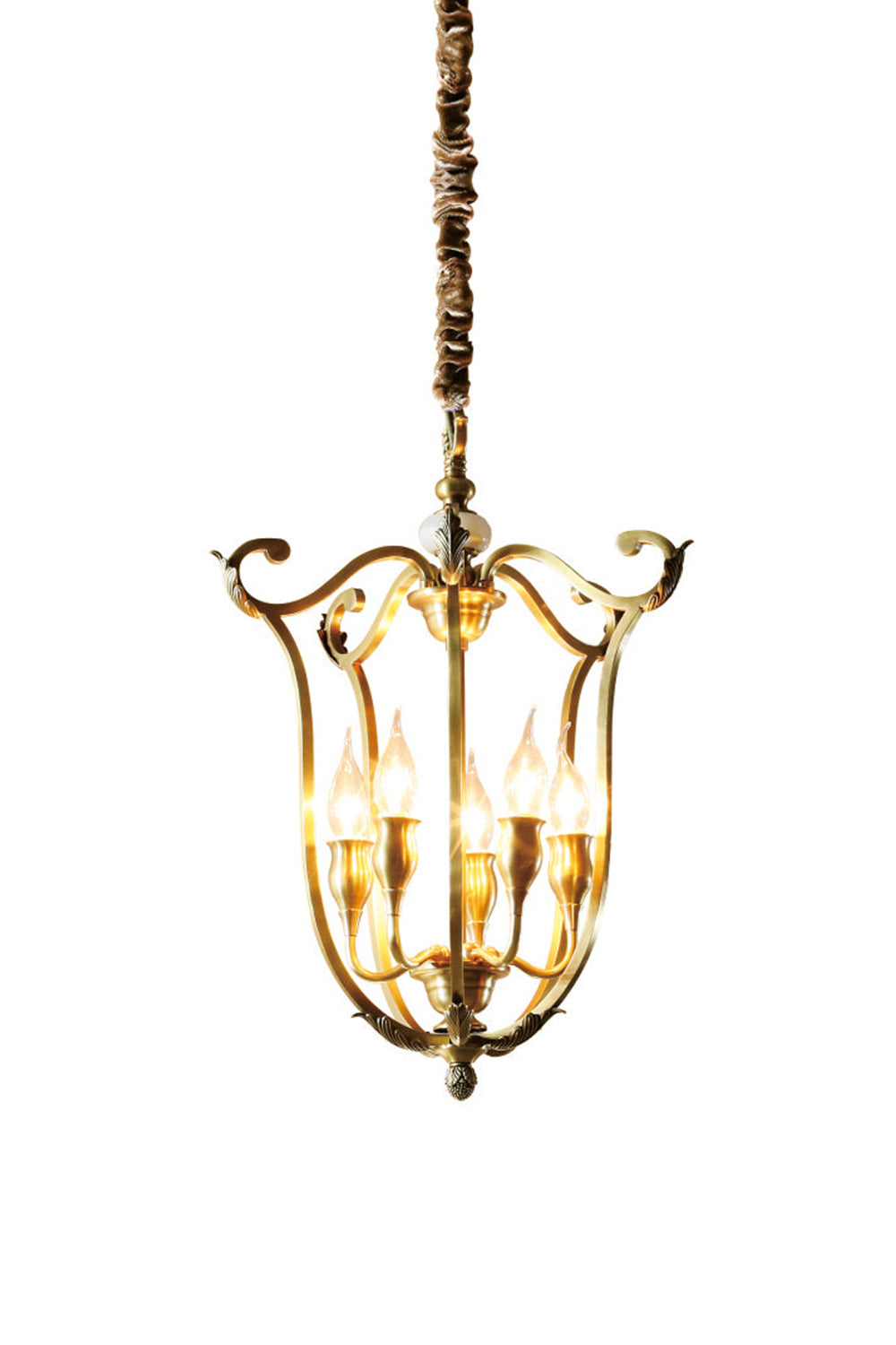 Golden Scroll-Lantern Chandelier