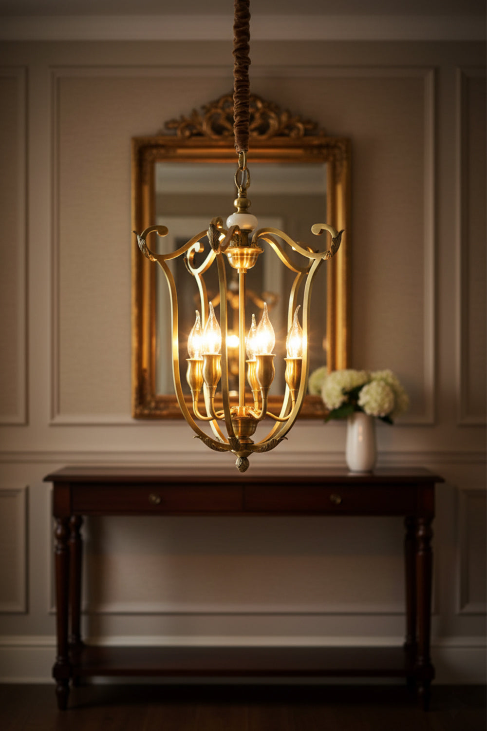 Golden Scroll-Lantern Chandelier