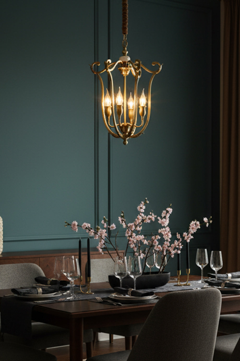 Golden Scroll-Lantern Chandelier