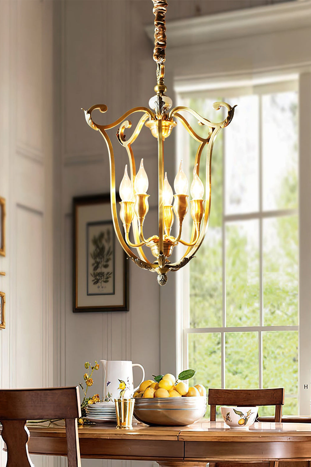 Golden Scroll-Lantern Chandelier