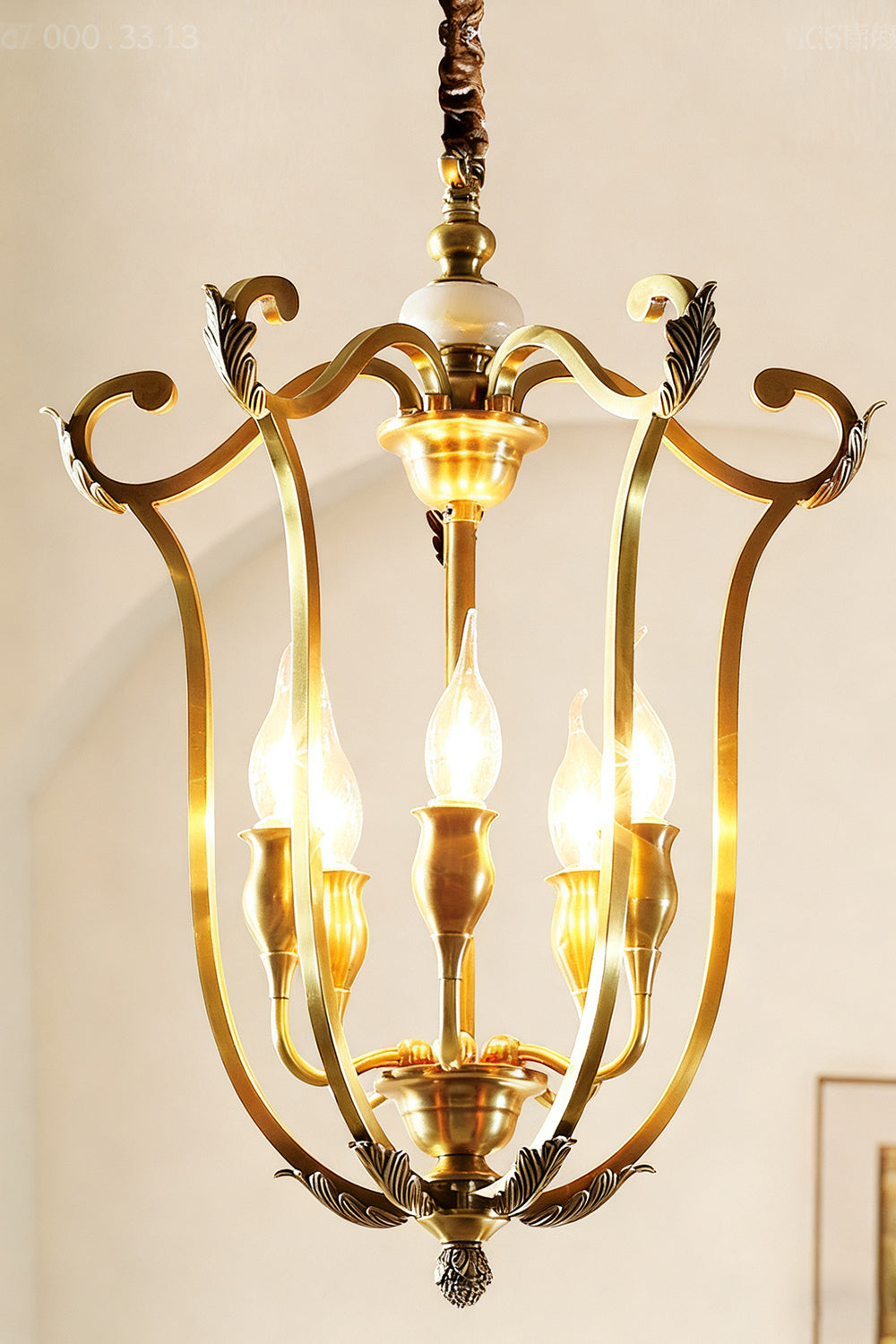Golden Scroll-Lantern Chandelier