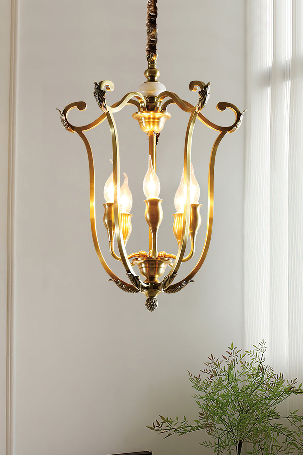 Golden Scroll-Lantern Chandelier