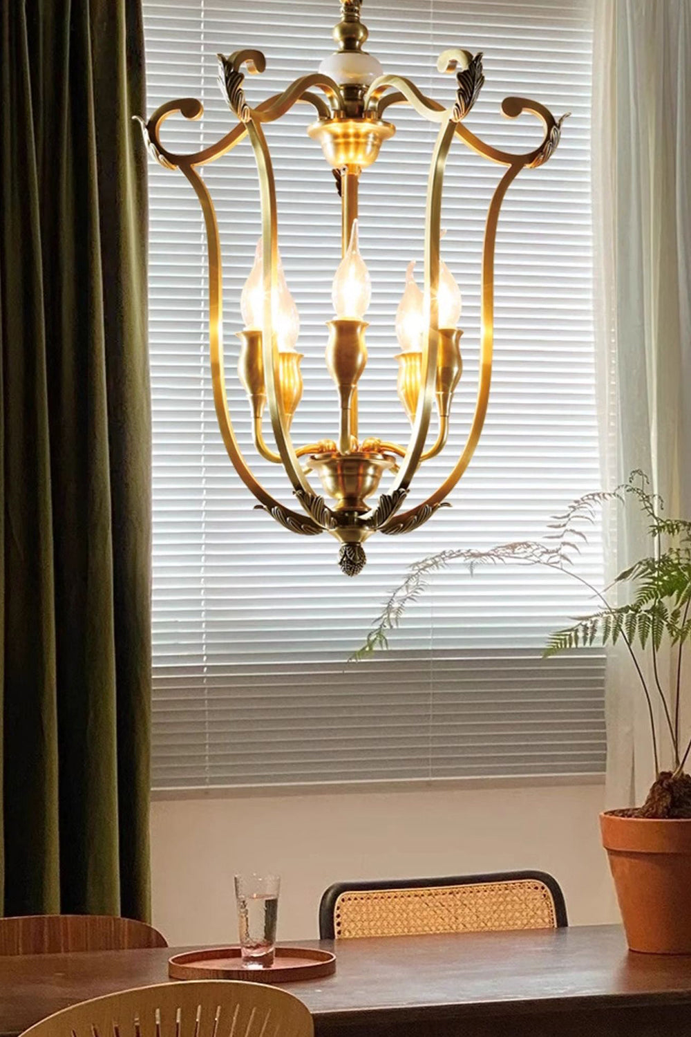 Golden Scroll-Lantern Chandelier
