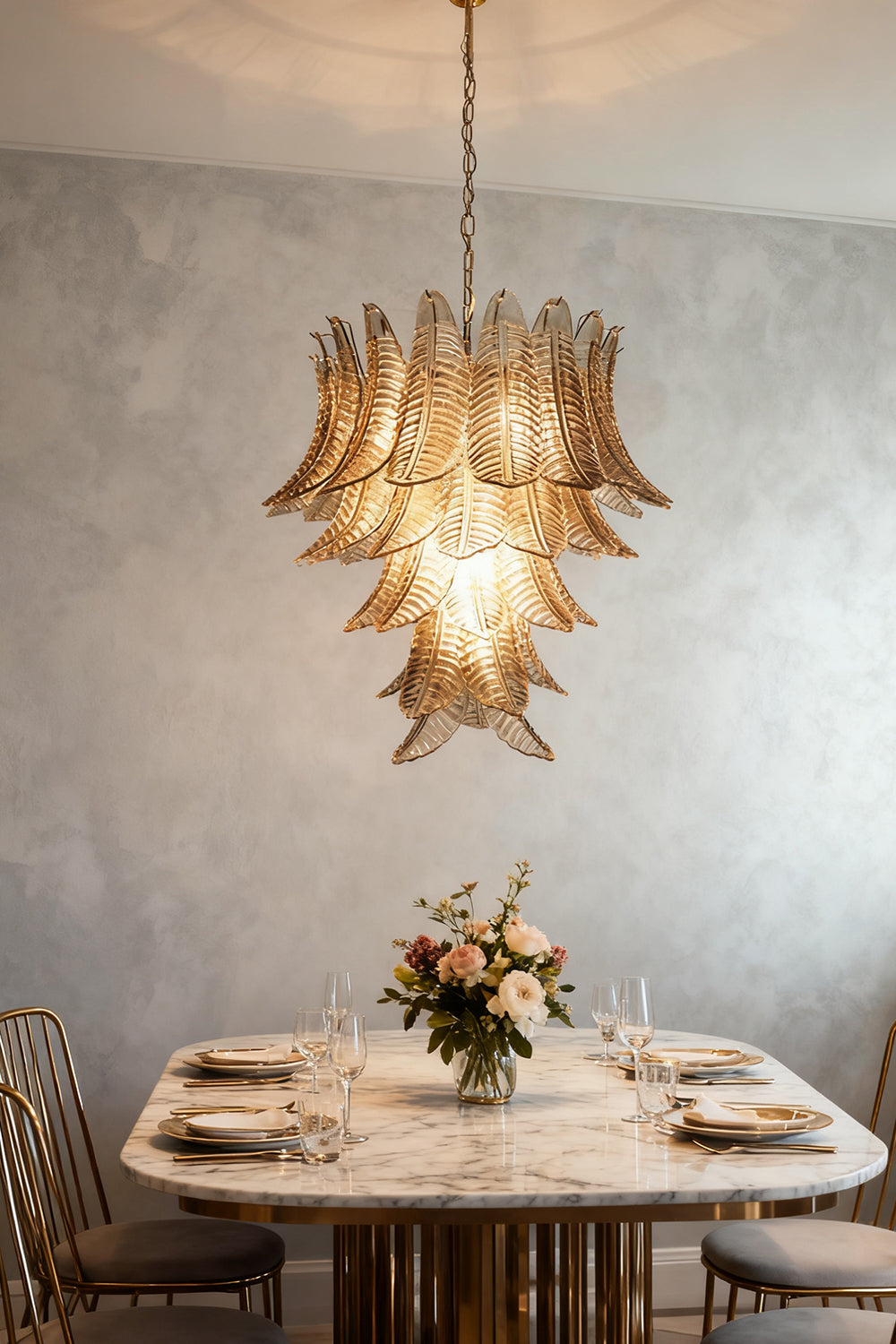 Gray Murano Leaf Chandelier