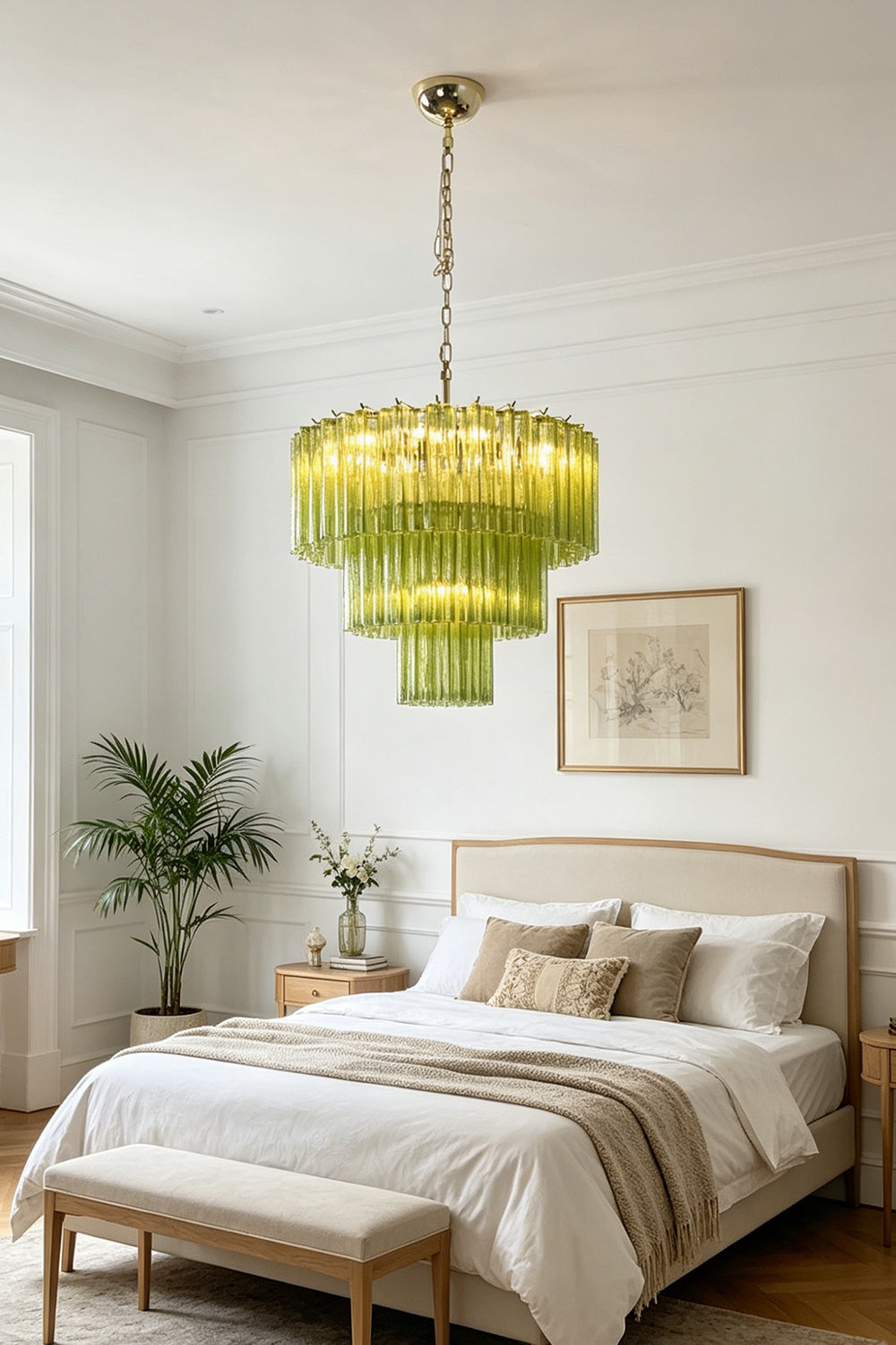 Green Glacier Tier Chandelier for Bedroom | Samu Lamp
