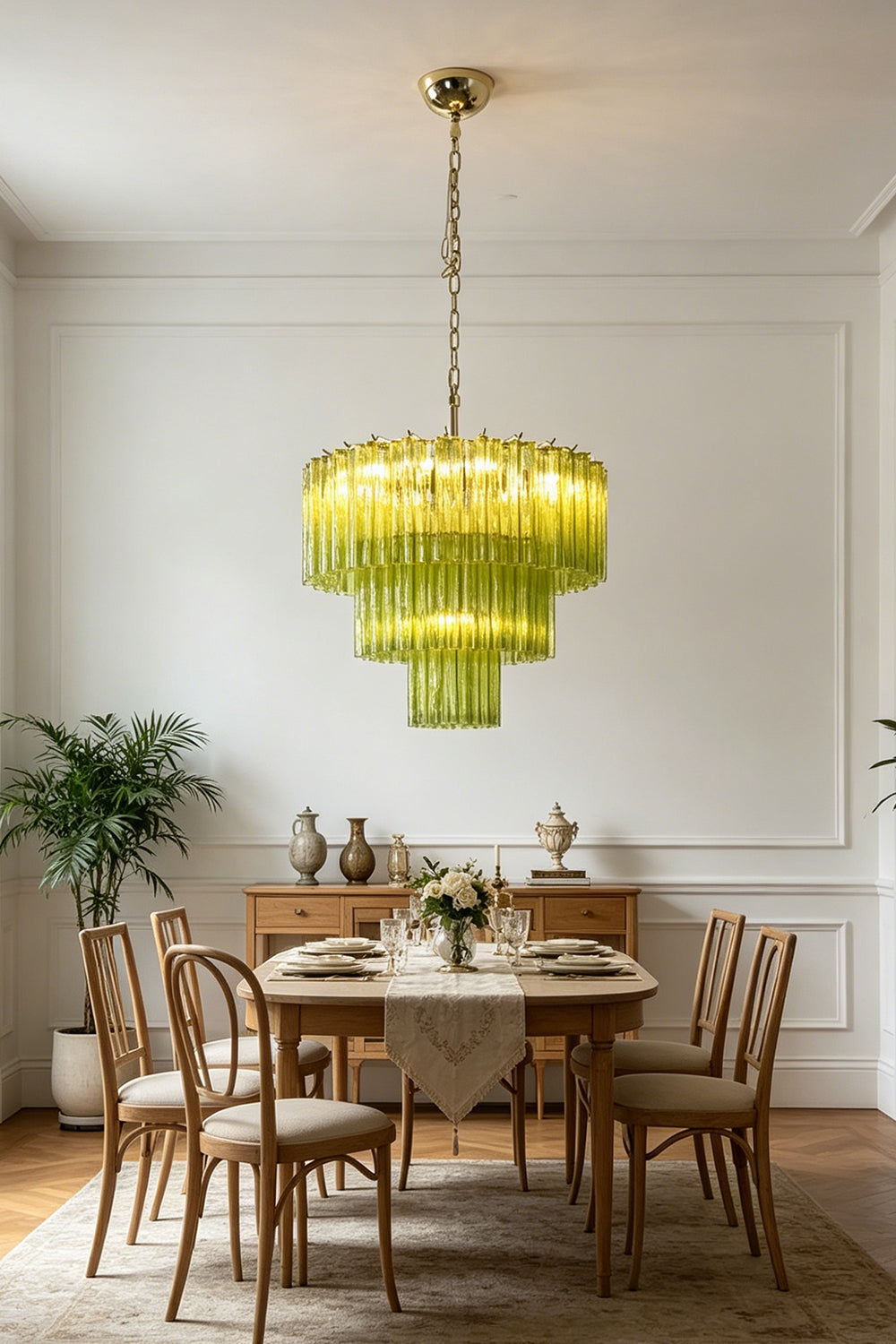 Green Glacier Tier Chandelier for Dining Room | Samu Lamp