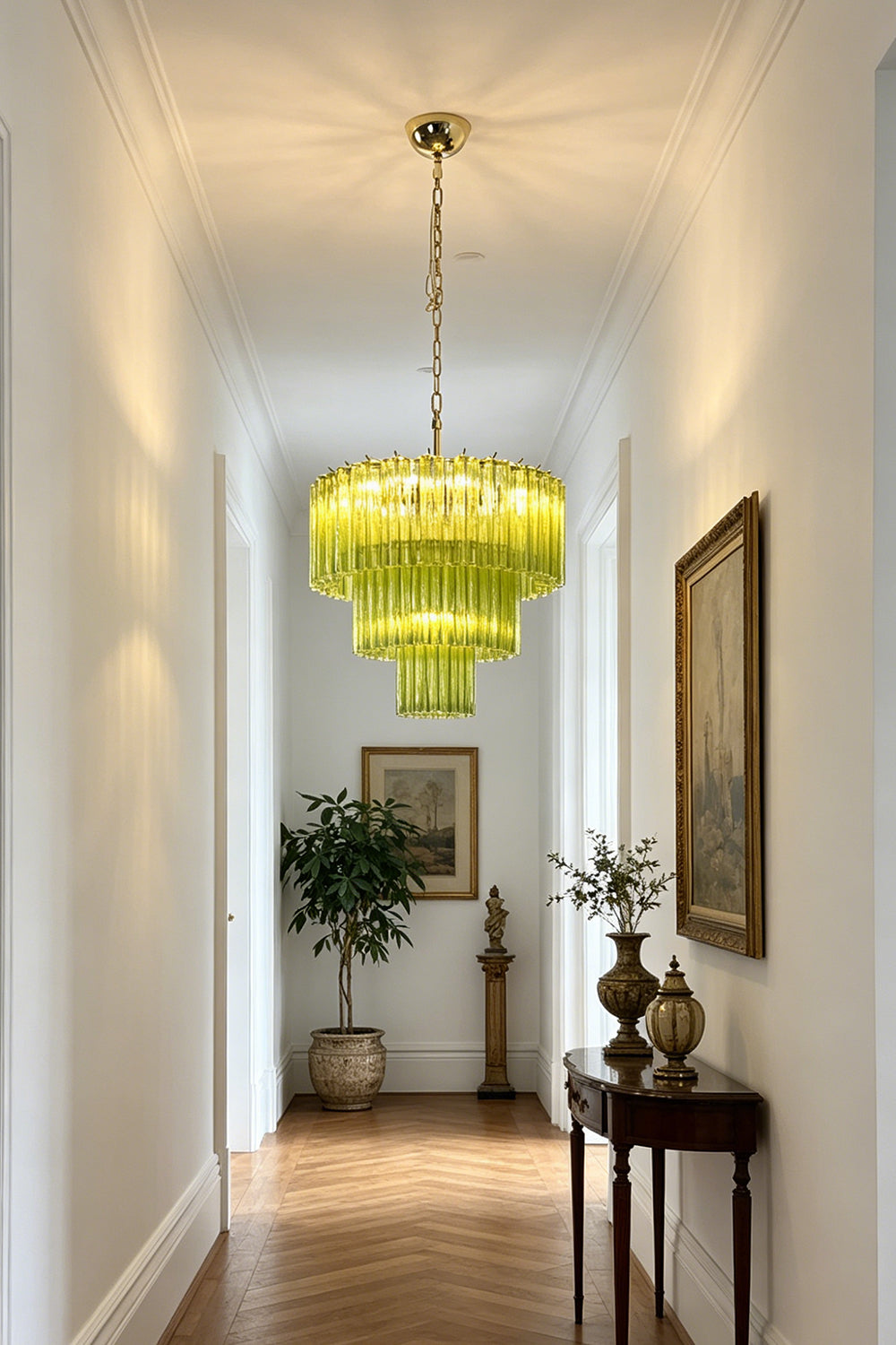 Green Glacier Tier Chandelier for Hallway | Samu Lamp