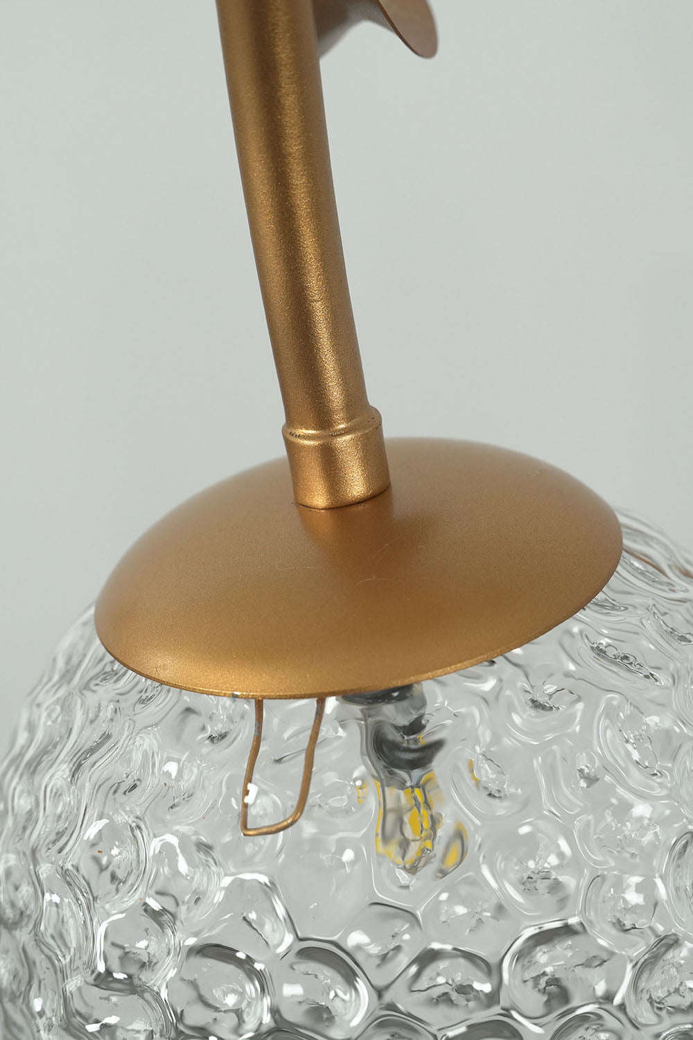 Grenaline Vine Chandelier | Brass and Crackle Glass | Close-up of sculpted brass stem and glass fruit shade | Samu Lamp