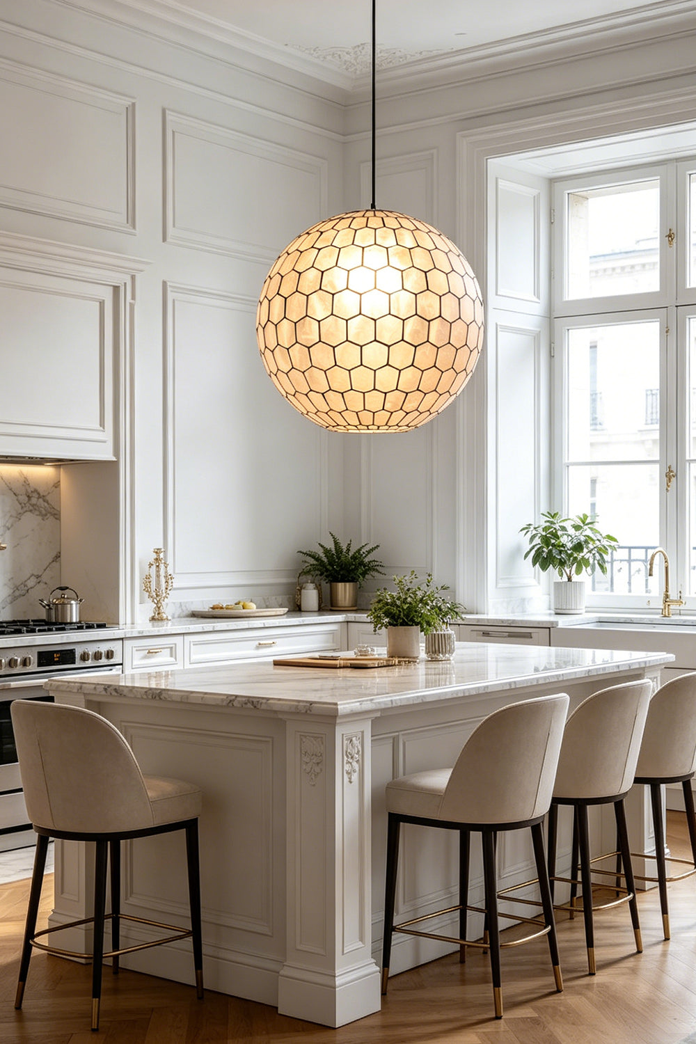 Honeycomb Shell Orb Pendant for Dining Room | Samu Lamp