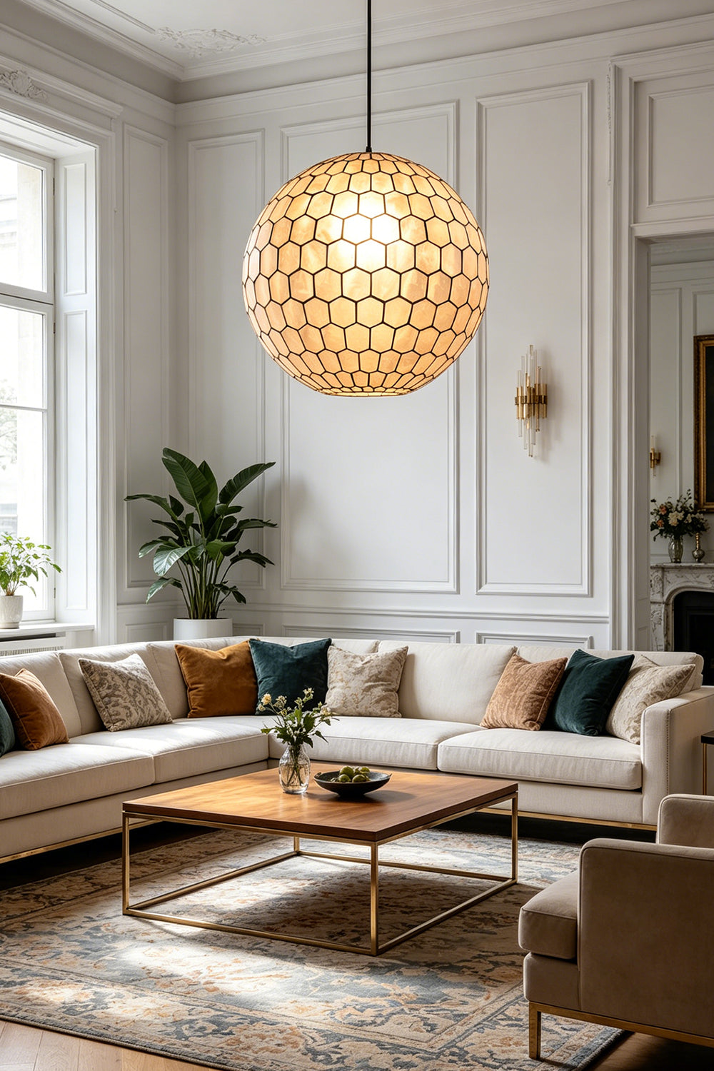 Honeycomb Shell Orb Pendant for Living room | Samu Lamp
