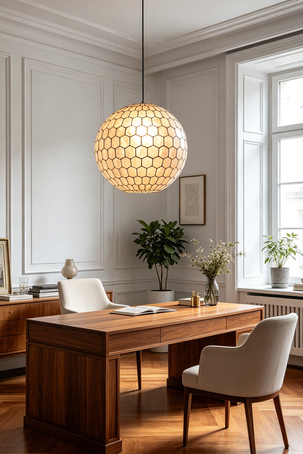 Honeycomb Shell Orb Pendant for Den/Study | Samu Lamp