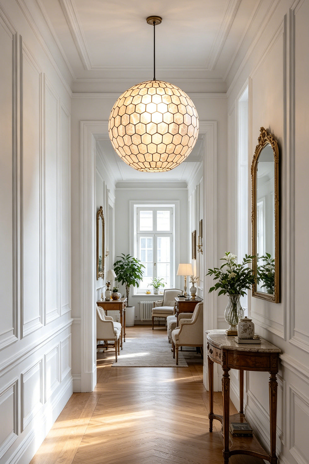 Honeycomb Shell Orb Pendant for Hallway | Samu Lamp