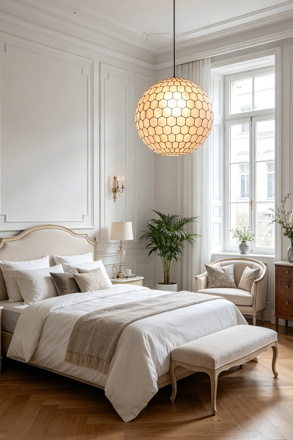Honeycomb Shell Orb Pendant for Bedroom | Samu Lamp