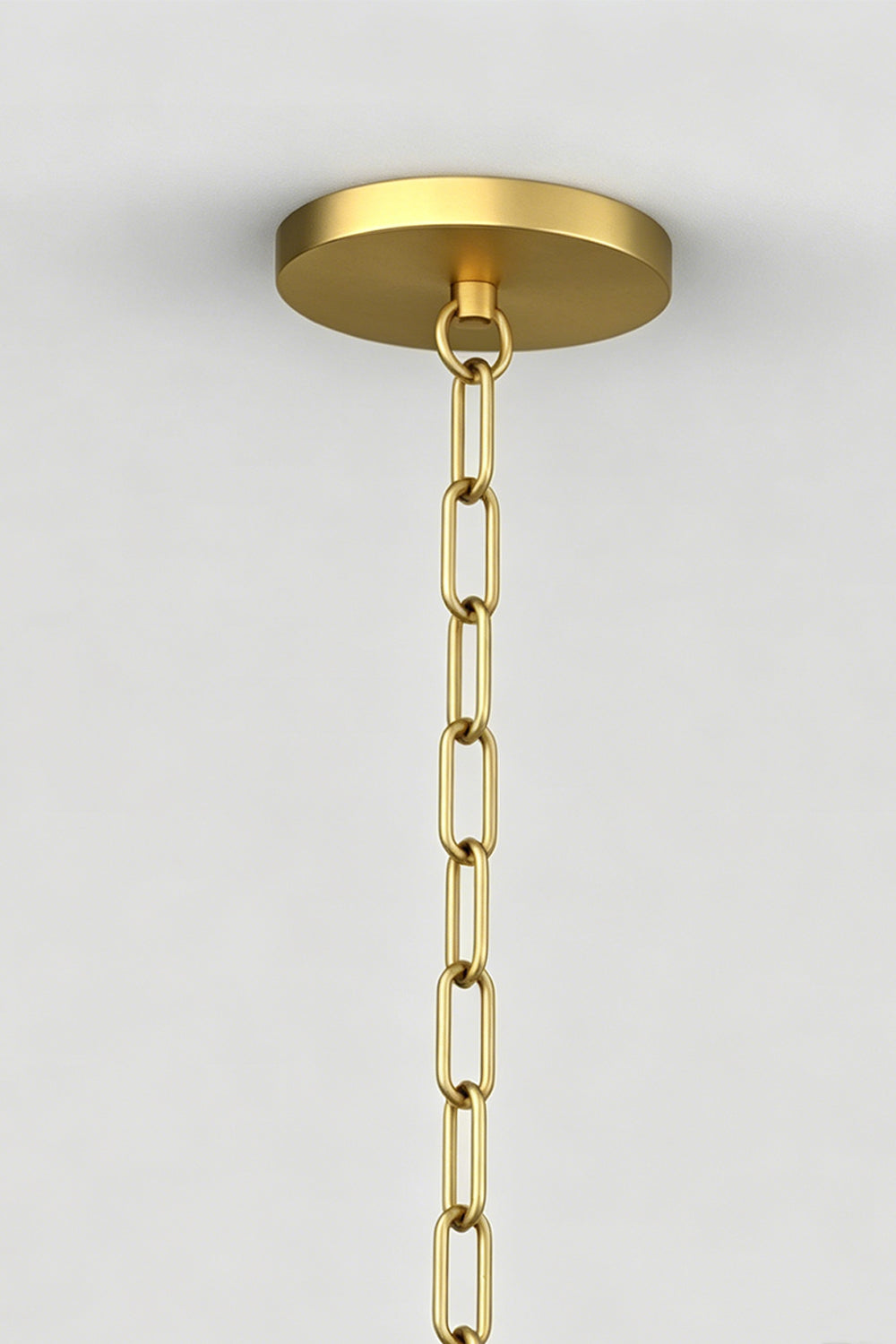 Imperial Strata Alabaster Linear Pendant Lamp | Alabaster, Metal | Detail of the minimalist gold ceiling canopy and suspension chain | Close-up | Samu Lamp