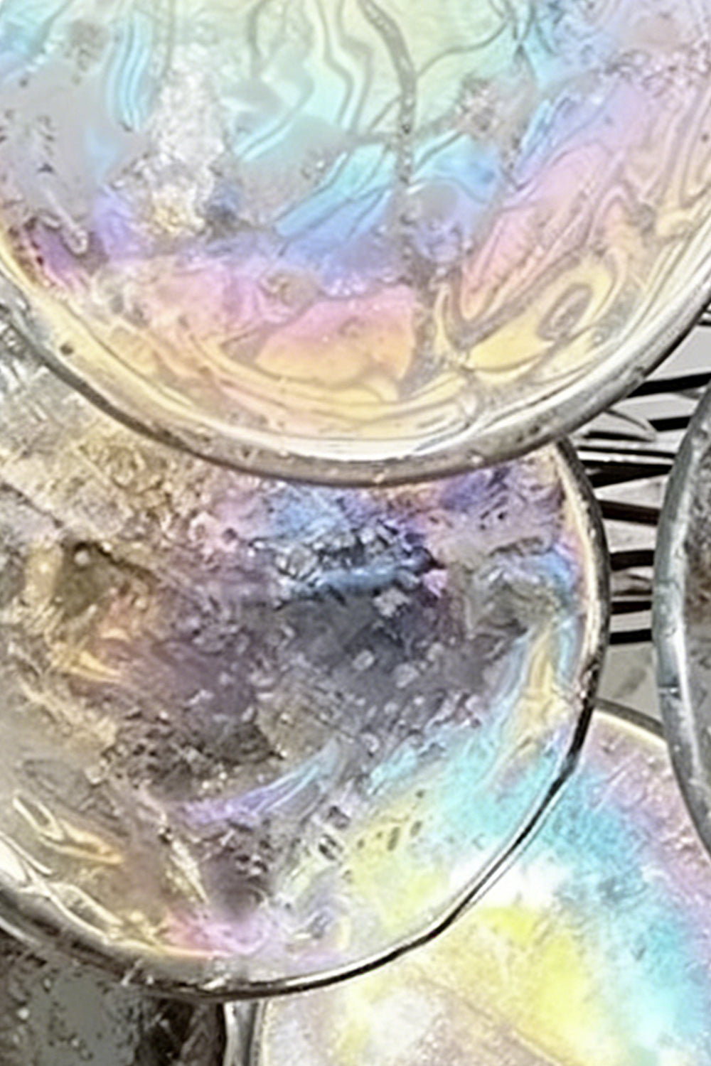 Close-up of iridescent glass texture | Glass | Detail shot showing rainbow oil-slick effect | Samu Lamp