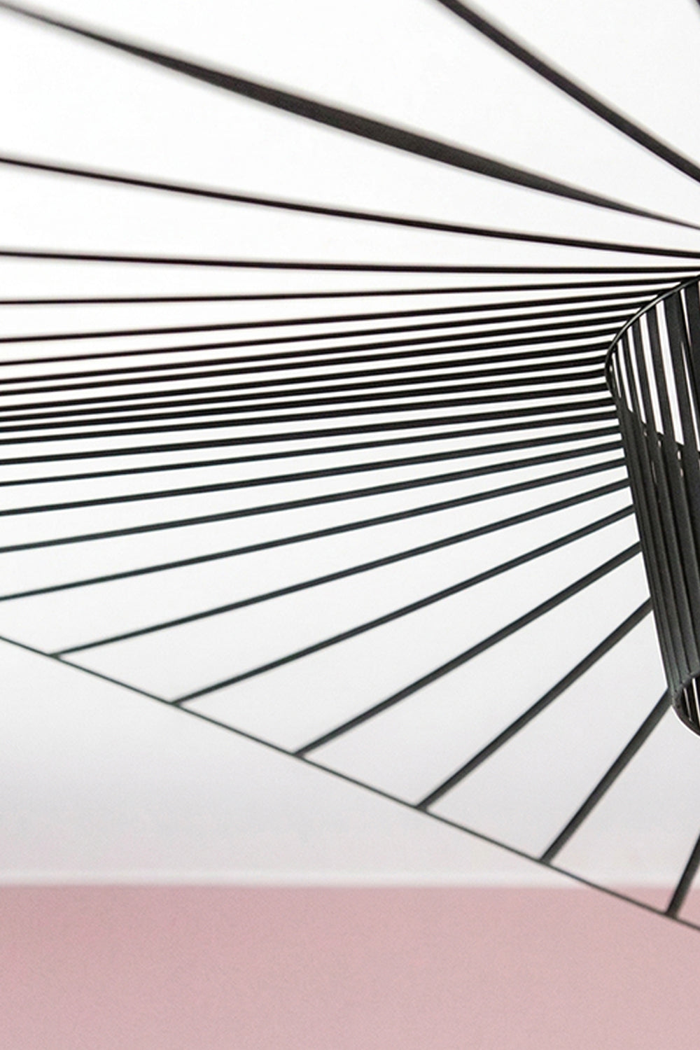 Detailed view of curved lamp ribs | Metal | Polyurethane elastic cloth | Glass fiber | Close-up of the thin shade edge and frame structure | Samu Lamp