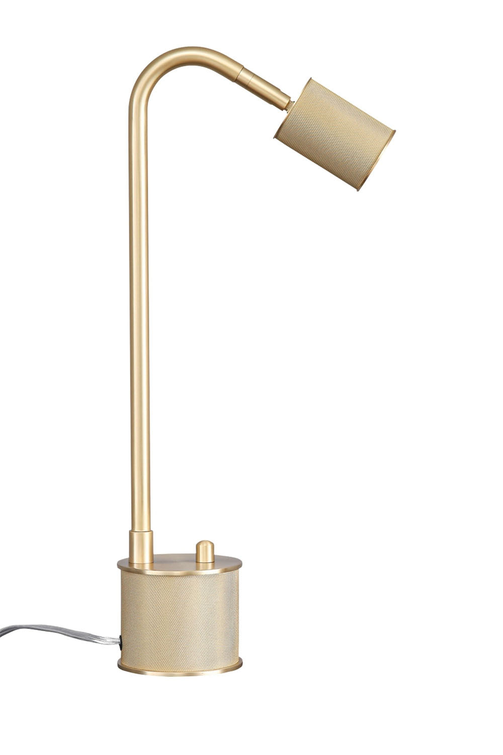 Ivor Knurled Brass Task Table Lamp | Knurled Brass and Metal | Side profile view displayed on a pure white background | Samu Lamp
