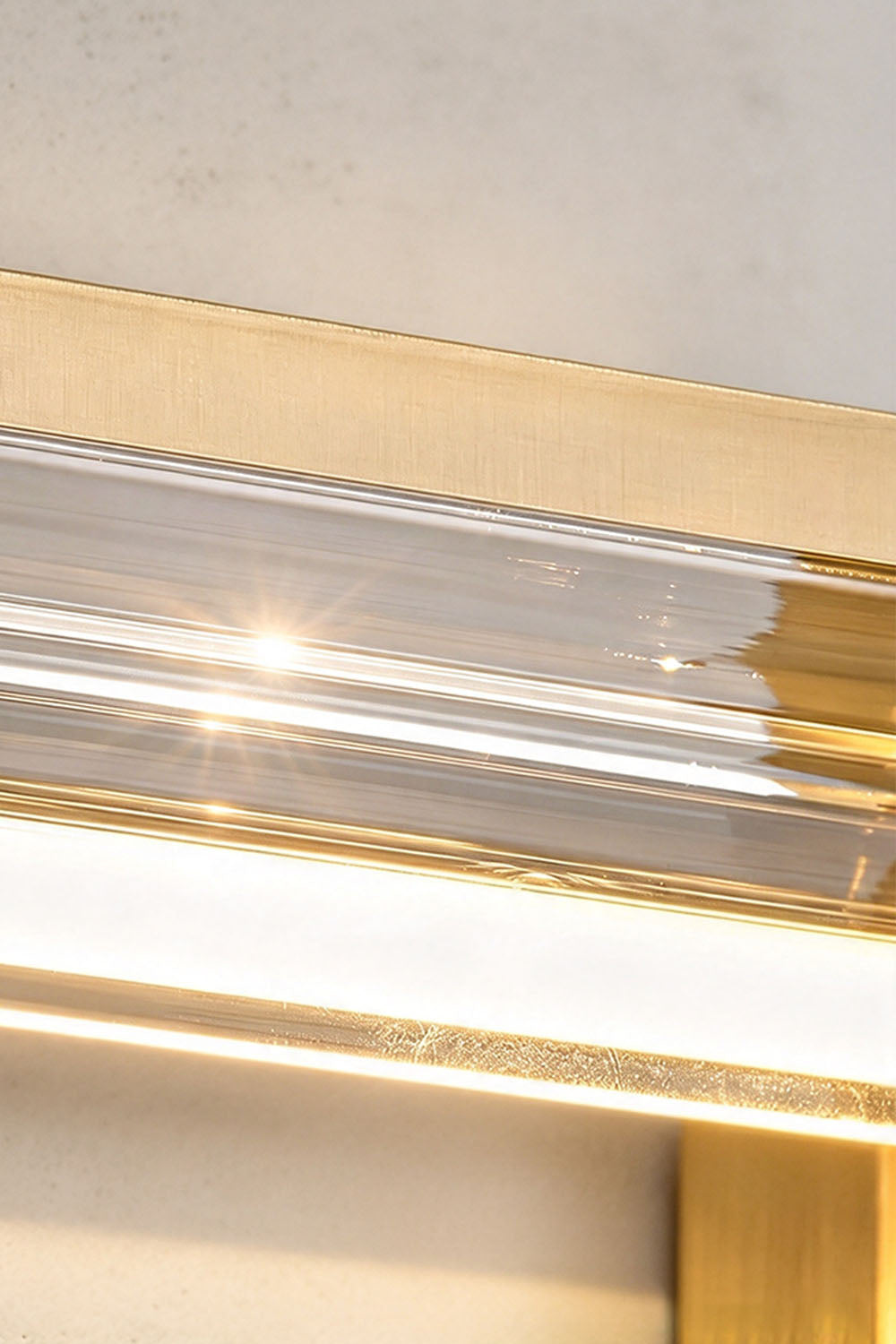 Jonquelle Table Lamp | Clear Glass and Brass | Macro lit close-up of horizontal fluted glass rods | Samu Lamp