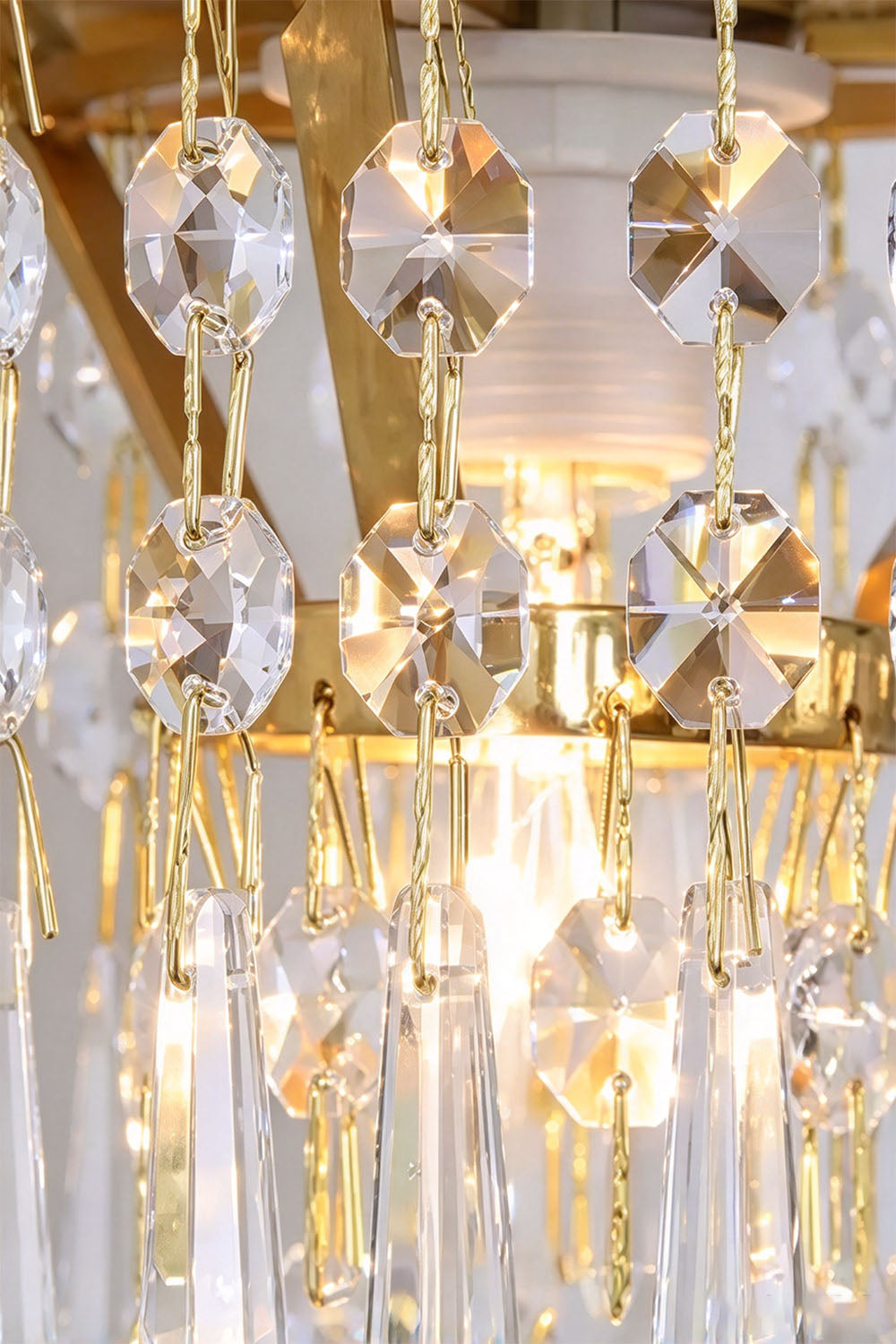 Josseline Brass Crystal Crown Wall Lamp | Cut Crystal and Brass | Macro close-up shot highlighting the sparkling clear crystal beads and drops | Samu Lamp