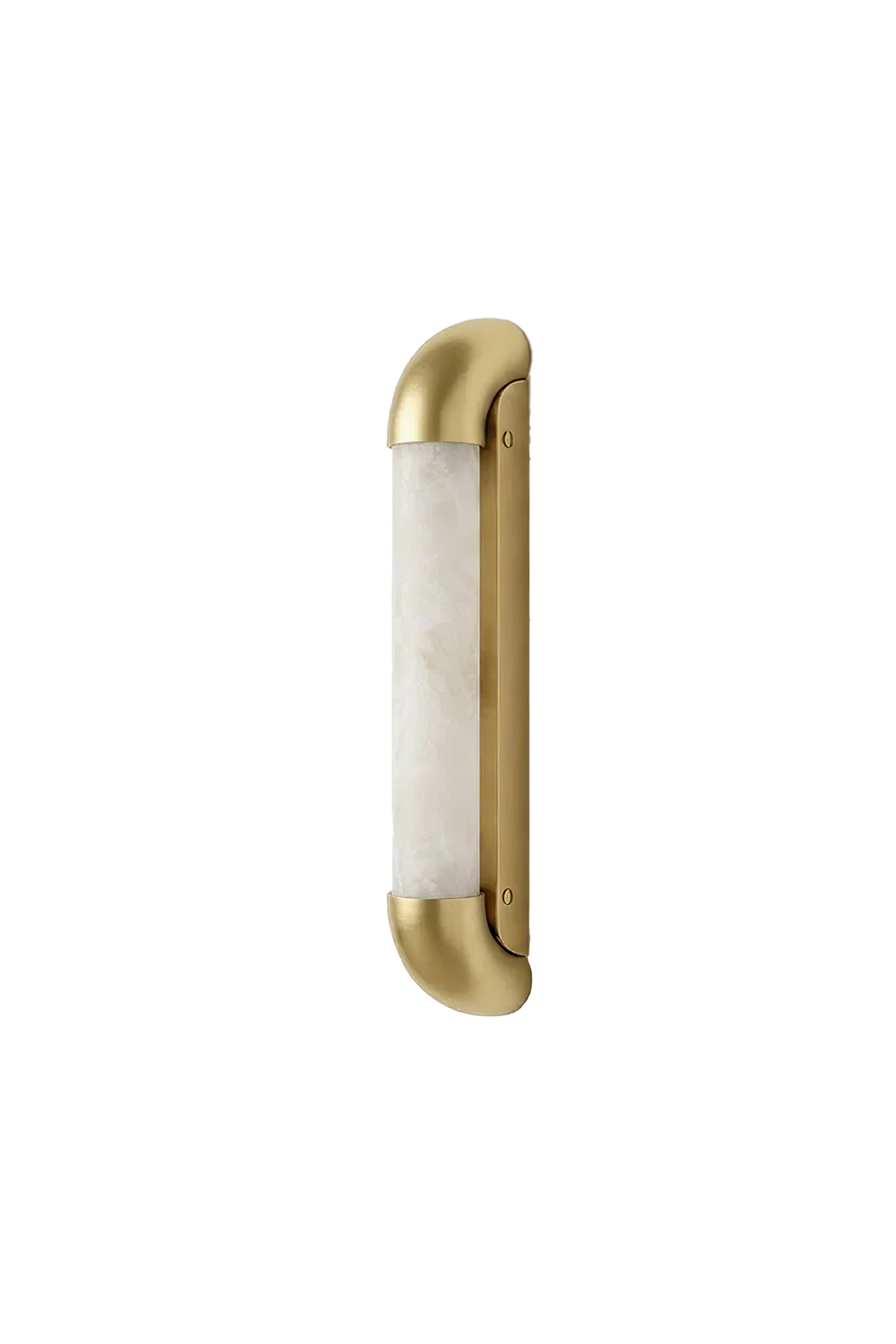 Kester Alabaster Tube Wall Sconce featuring a natural alabaster shade and curved metal frame.
