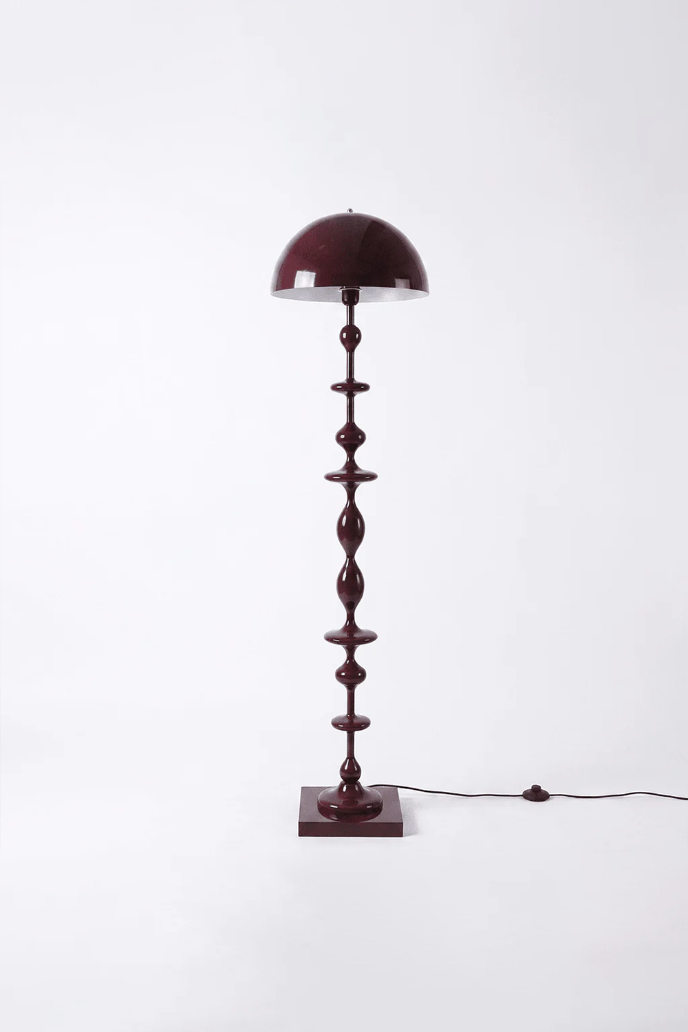 Kira Beaded Mushroom Floor Lamp | Metal, Glossy Finish | Full studio shot of the glossy burgundy red version isolated on a neutral background, showcasing its vibrant color | Samu Lamp