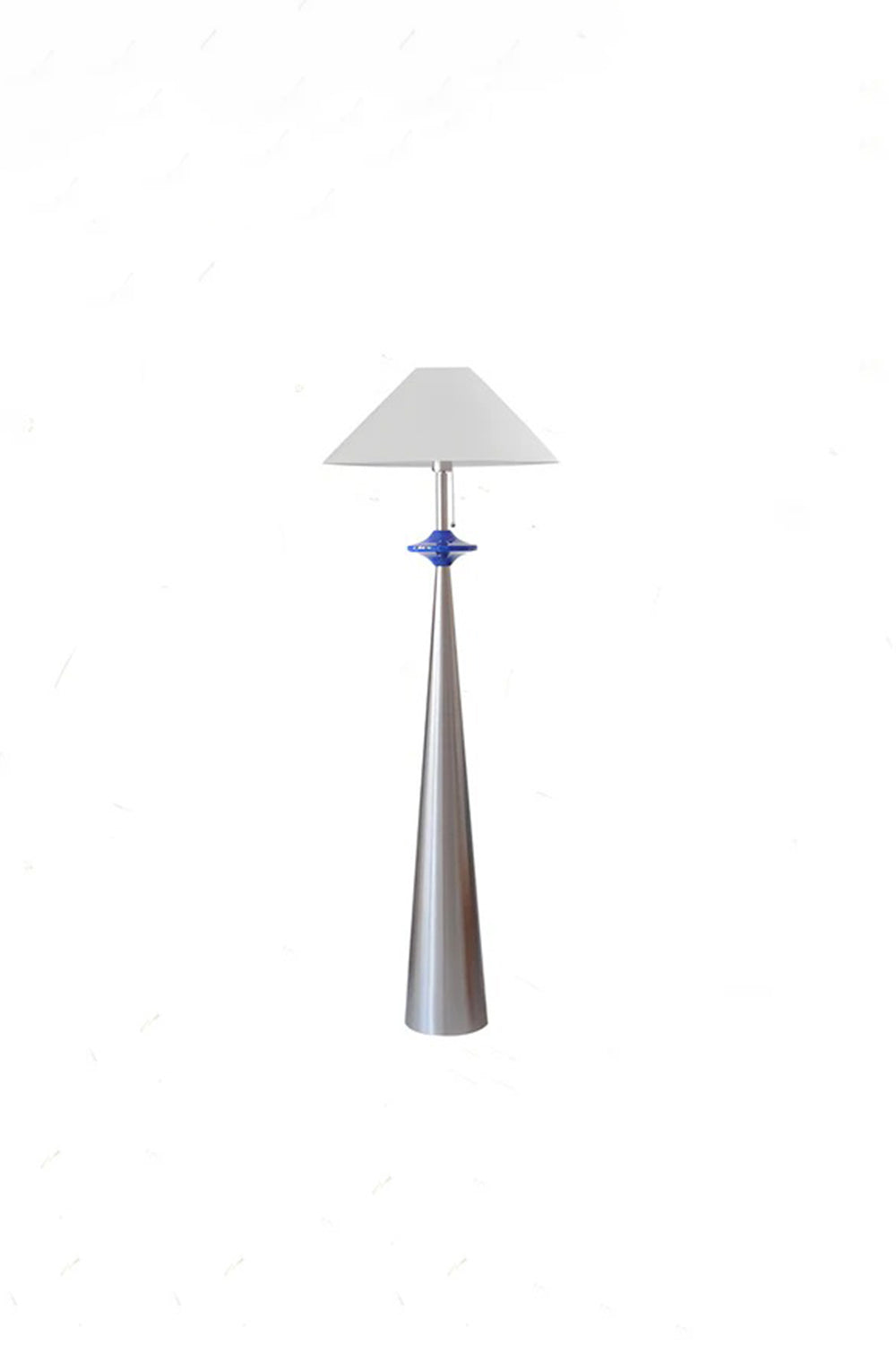 Lazuro Postmodern Cone Floor Light | Metal, Fabric | Isolated studio view of the floor lamp radiating a clean cool white illuminated shade variation | Samu Lamp