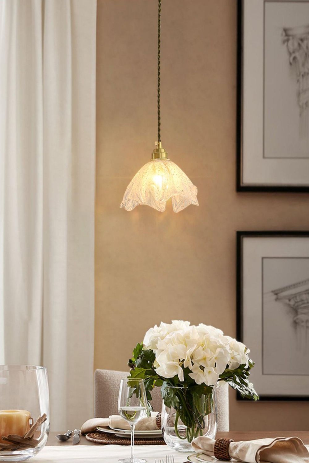 Lotus Crystal Brass Small Pendant Light