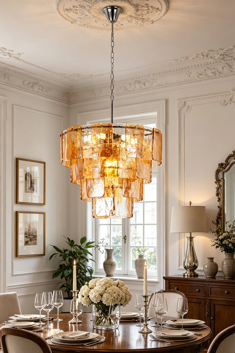 Amber Grass Chandelier 5灯 Lucia Tiered Amber Glass Chandelier – SamuLighting