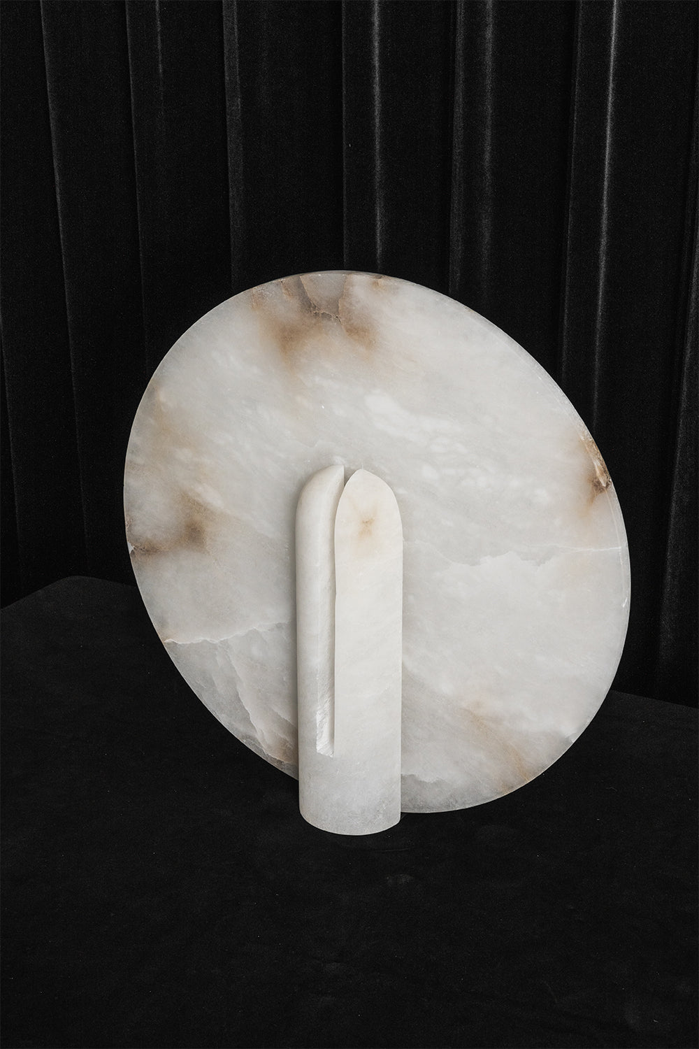 Lunar Horizon Alabaster Table Lamp | Alabaster | Unlit product shot against dark background | Samu Lamp