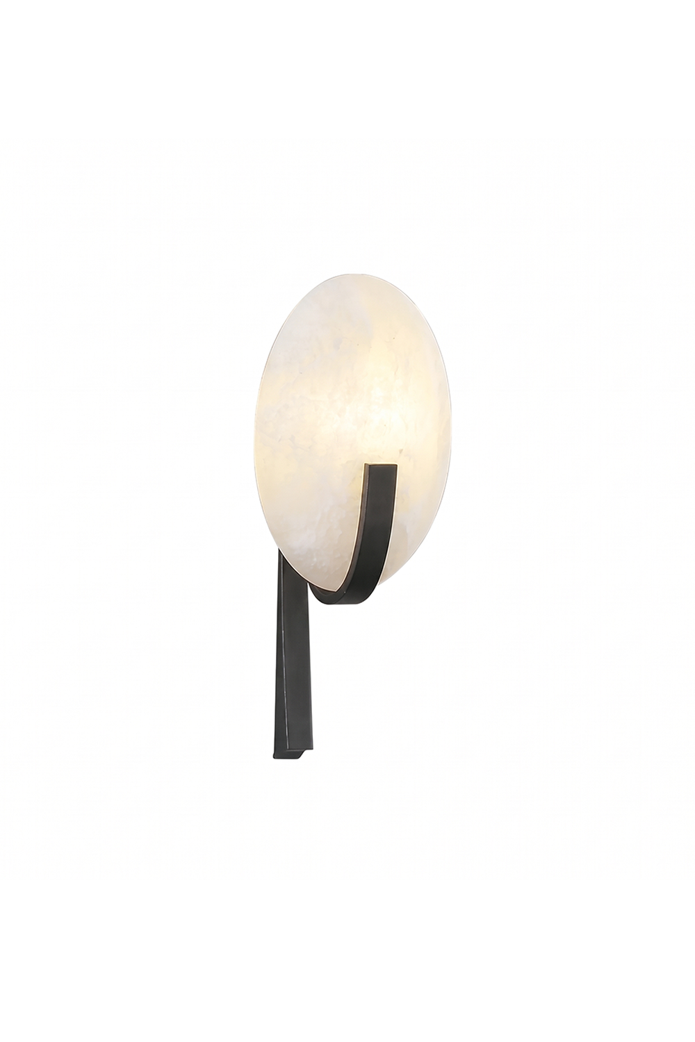Lunar Veil Alabaster Wall Lamp | Metal, Alabaster | Oval stone shade, matte black bracket | Isolated on white | Samu Lamp