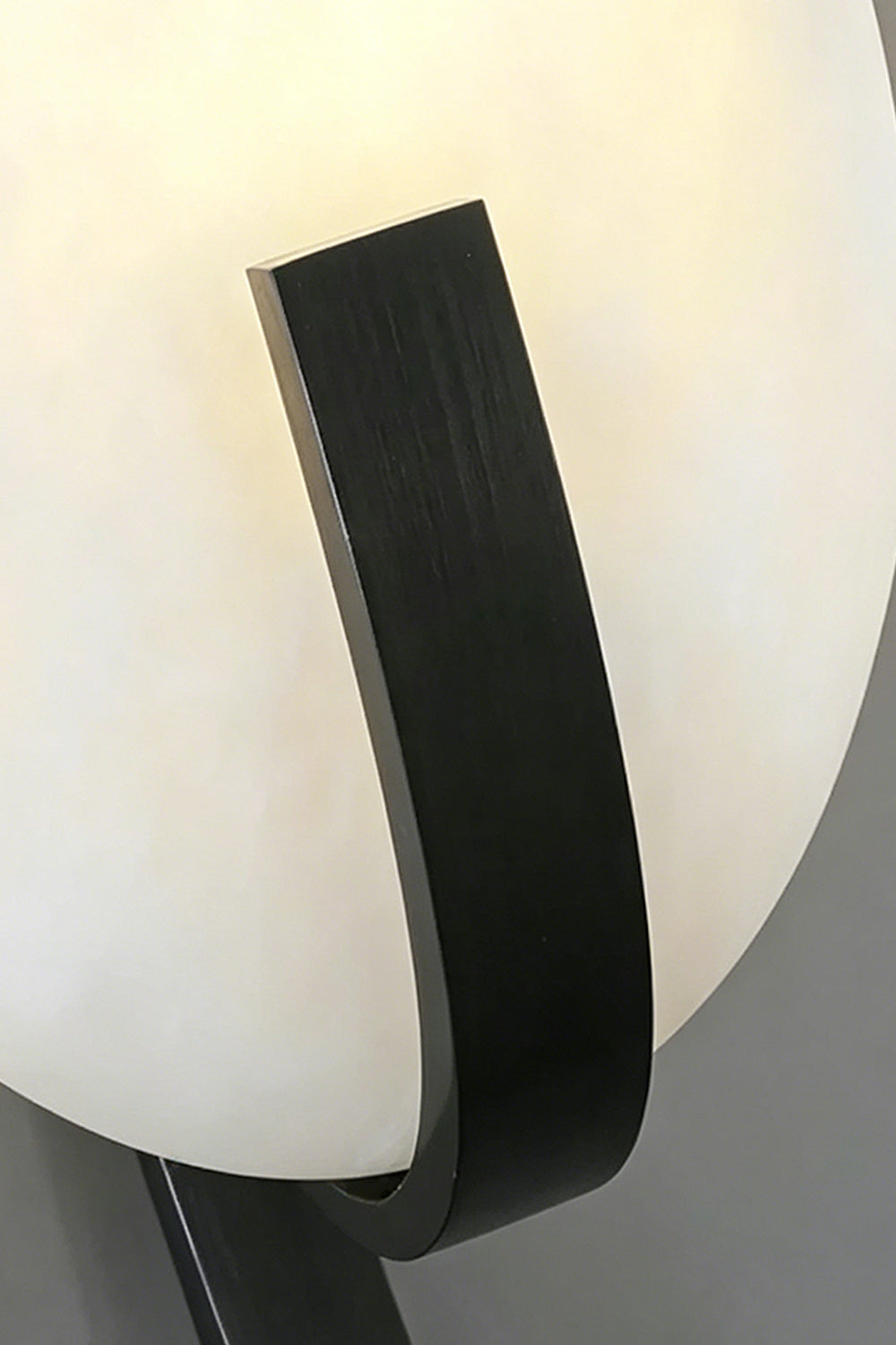 Close-up detail of alabaster stone | Unlit Lunar Veil lamp texture | Translucent, marbled stone profile | Samu Lamp