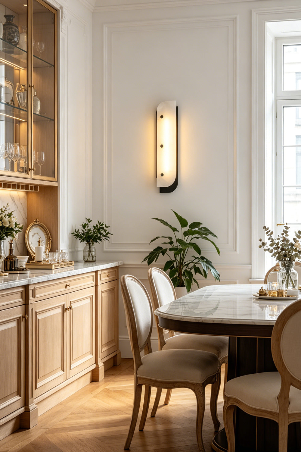 Alabaster wall sconce lighting | Alabaster, Metal | Rustic kitchen dining room interior | Samu Lamp