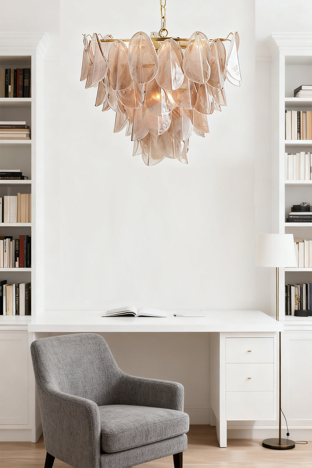 Murano Magnolia Smoke & White Glass Chandelier