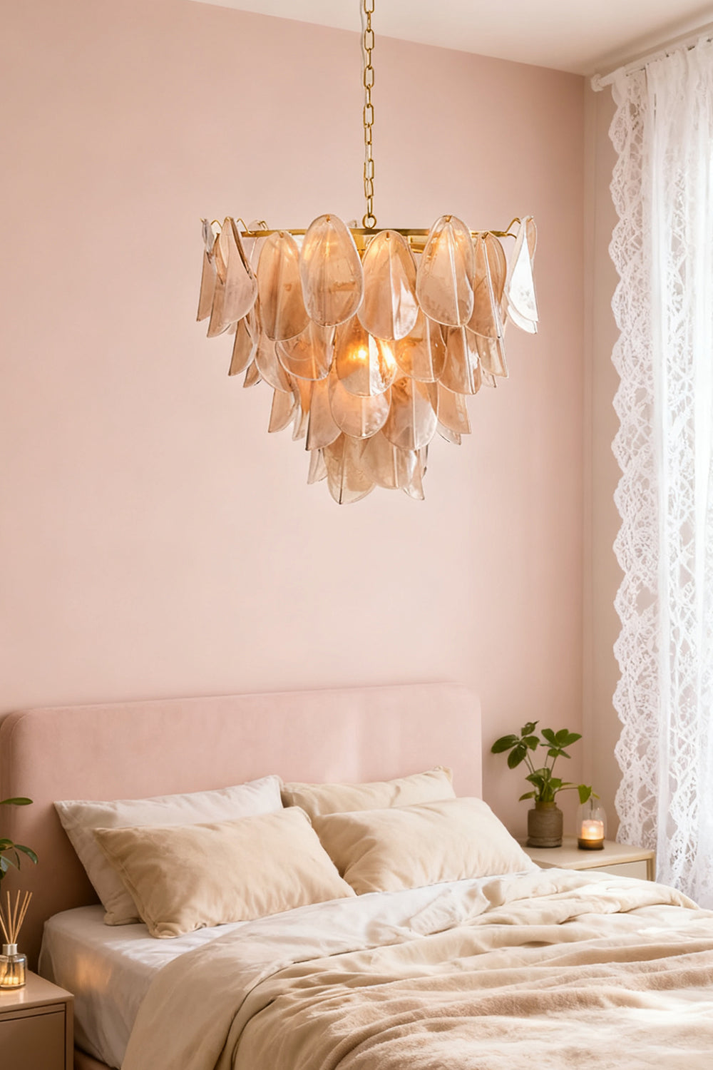 Murano Magnolia Smoke & White Glass Chandelier