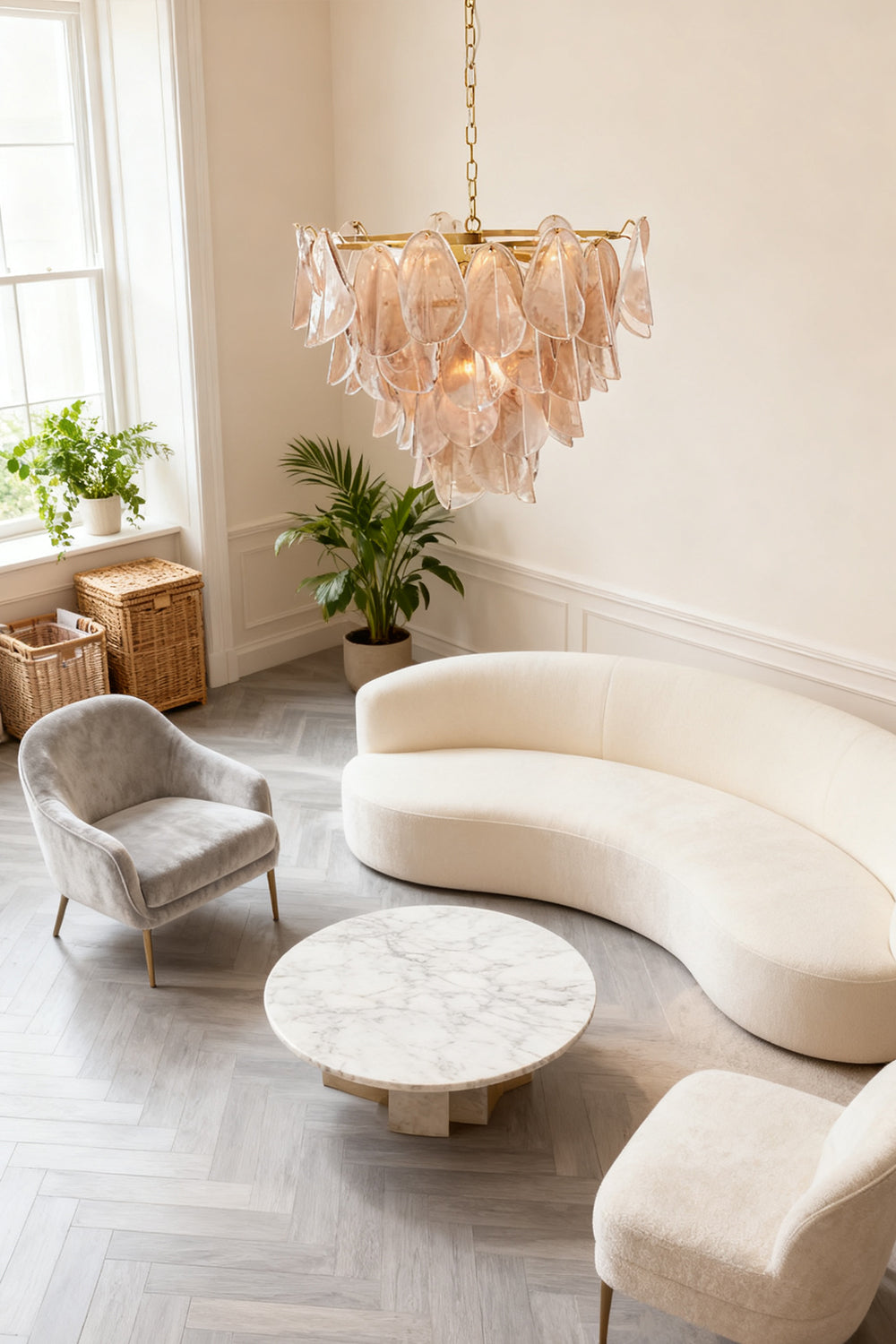 Murano Magnolia Smoke & White Glass Chandelier