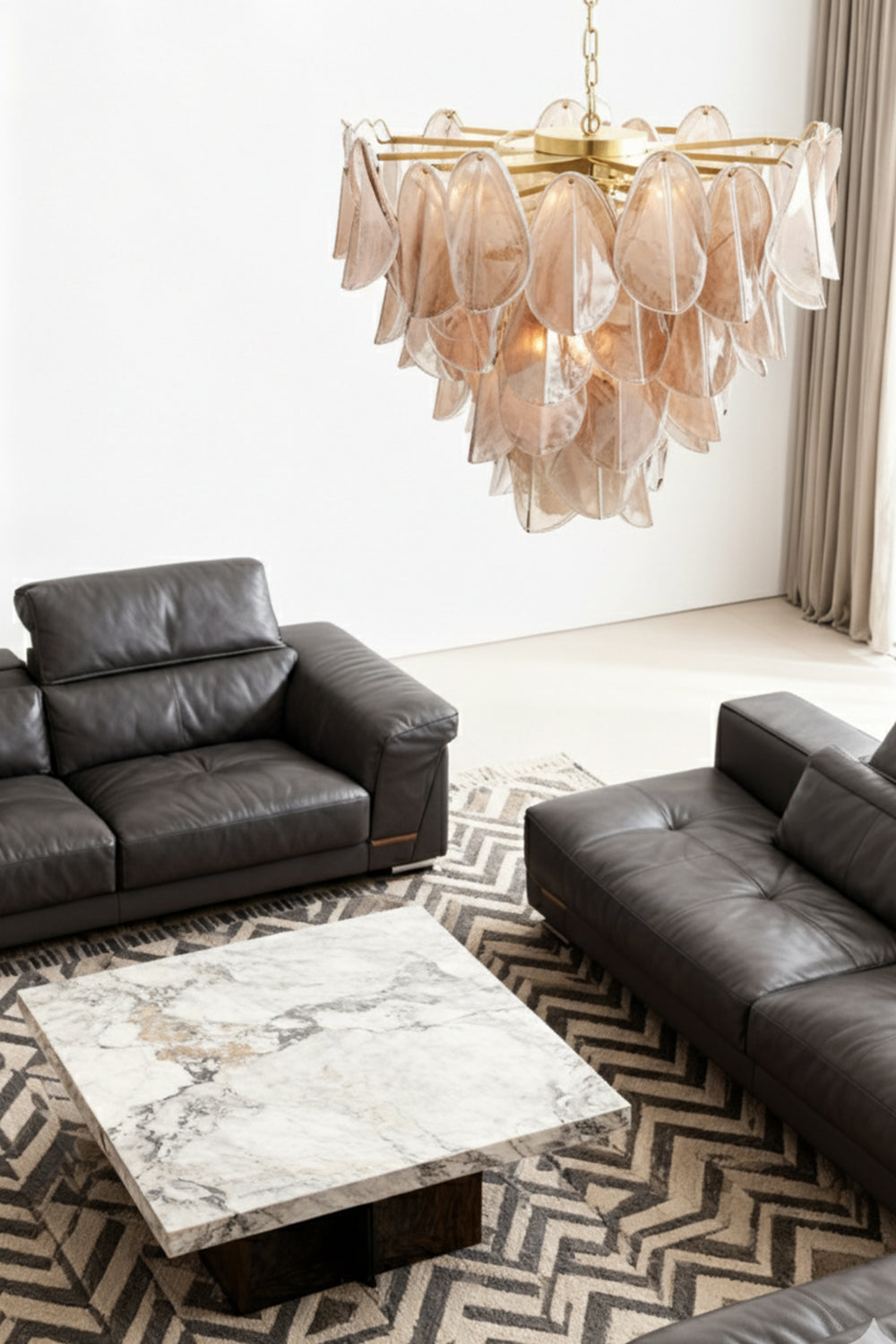 Murano Magnolia Smoke & White Glass Chandelier