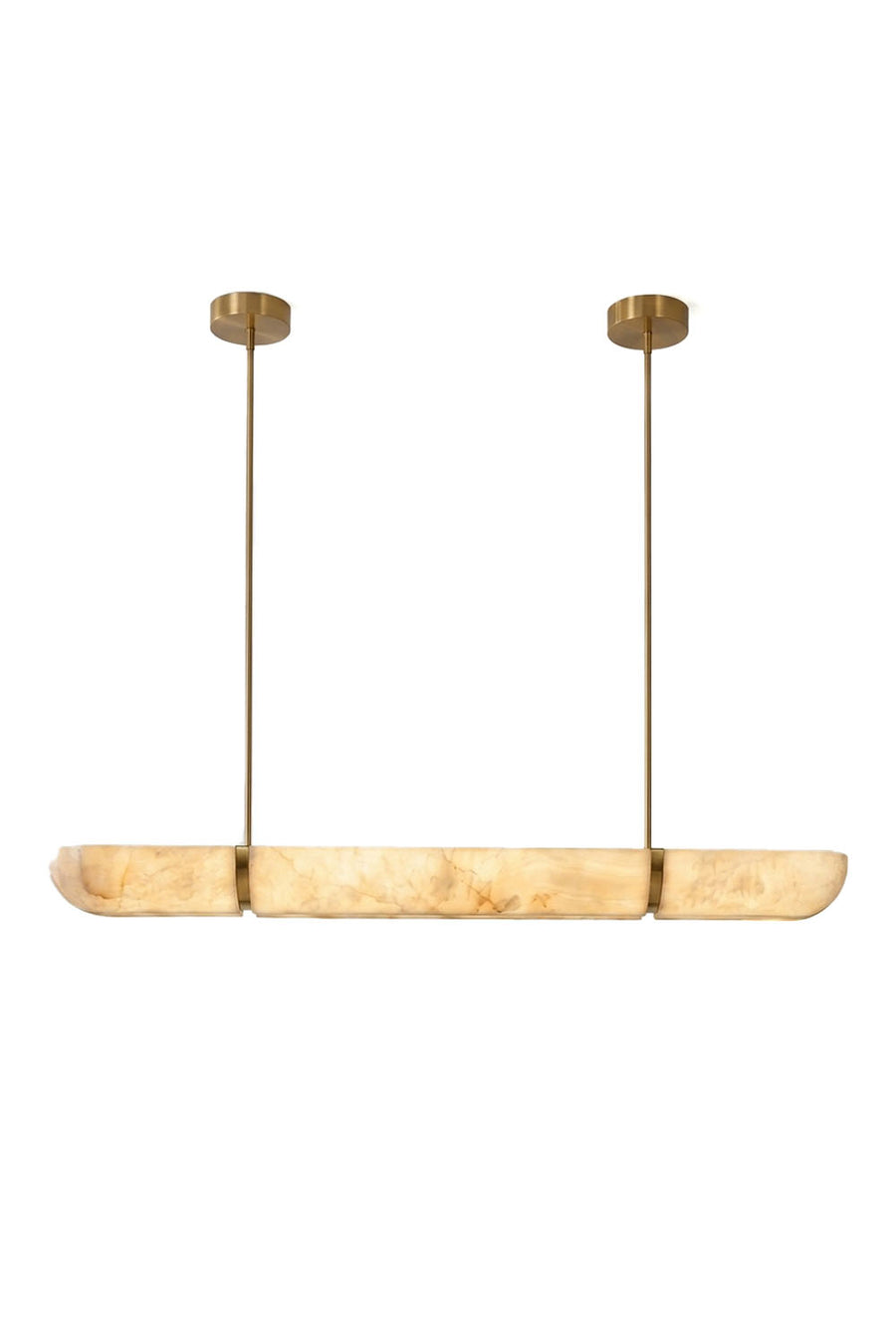 Marlen Alabaster Bar Linear Pendant Light with elegant gold fittings and a smooth alabaster shade.