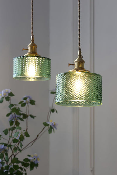 Matilda Emerald Patterned Glass Pendant Light