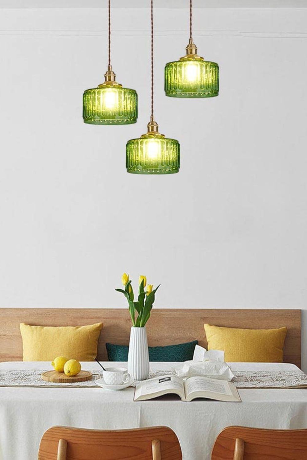 Matilda Emerald Patterned Glass Pendant Light