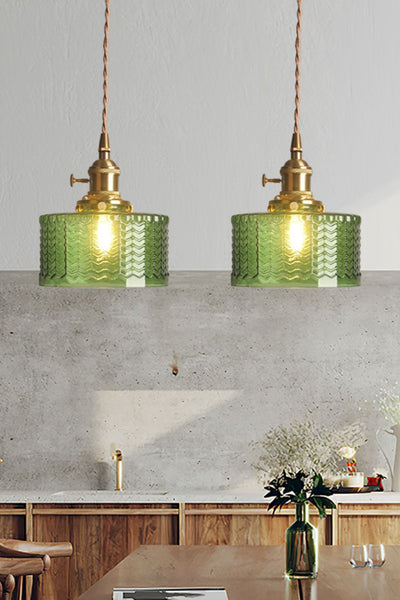 Matilda Emerald Patterned Glass Pendant Light