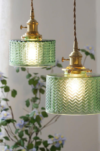 Matilda Emerald Patterned Glass Pendant Light