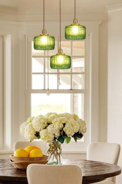 Matilda Emerald Patterned Glass Pendant Light