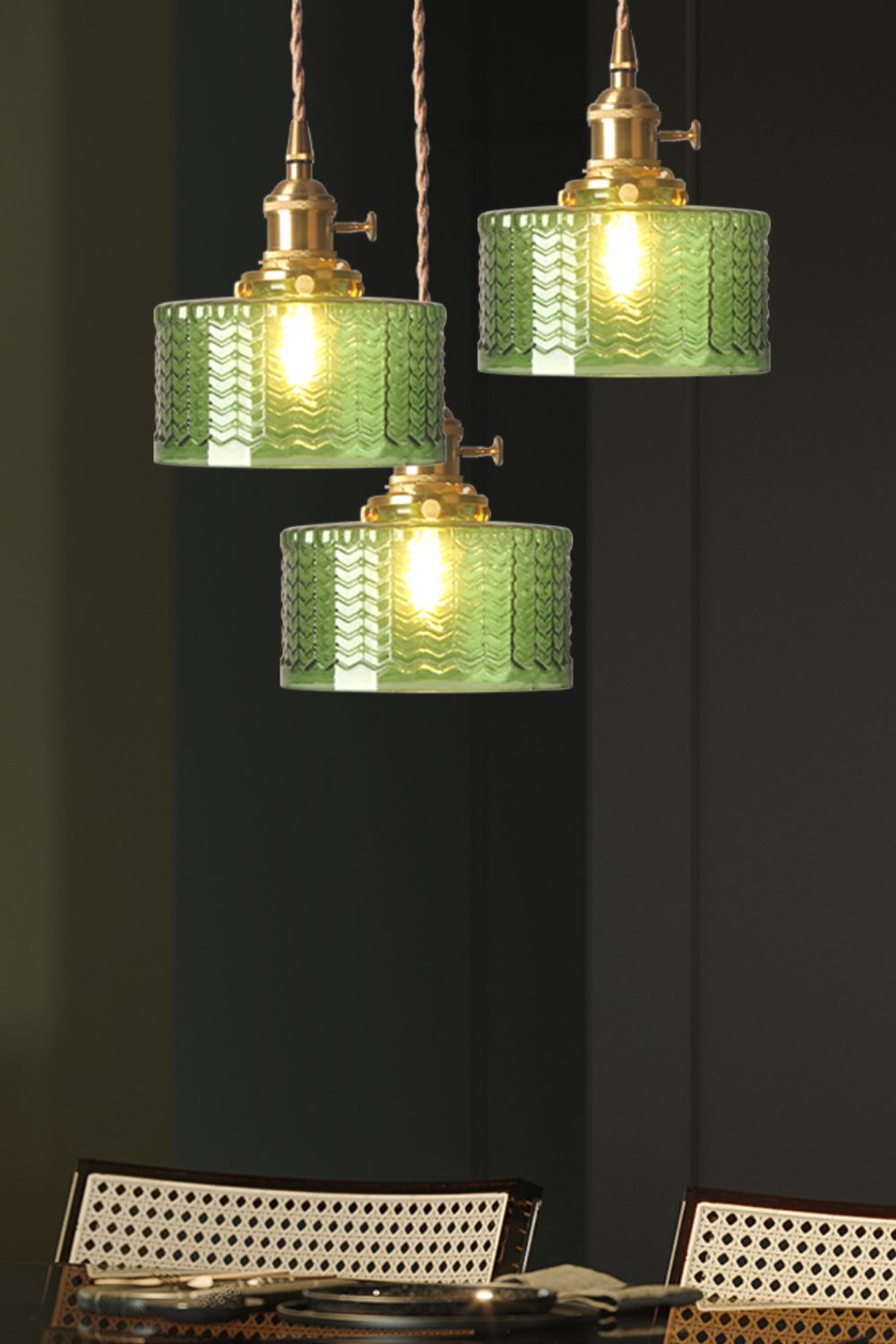 Matilda Emerald Patterned Glass Pendant Light